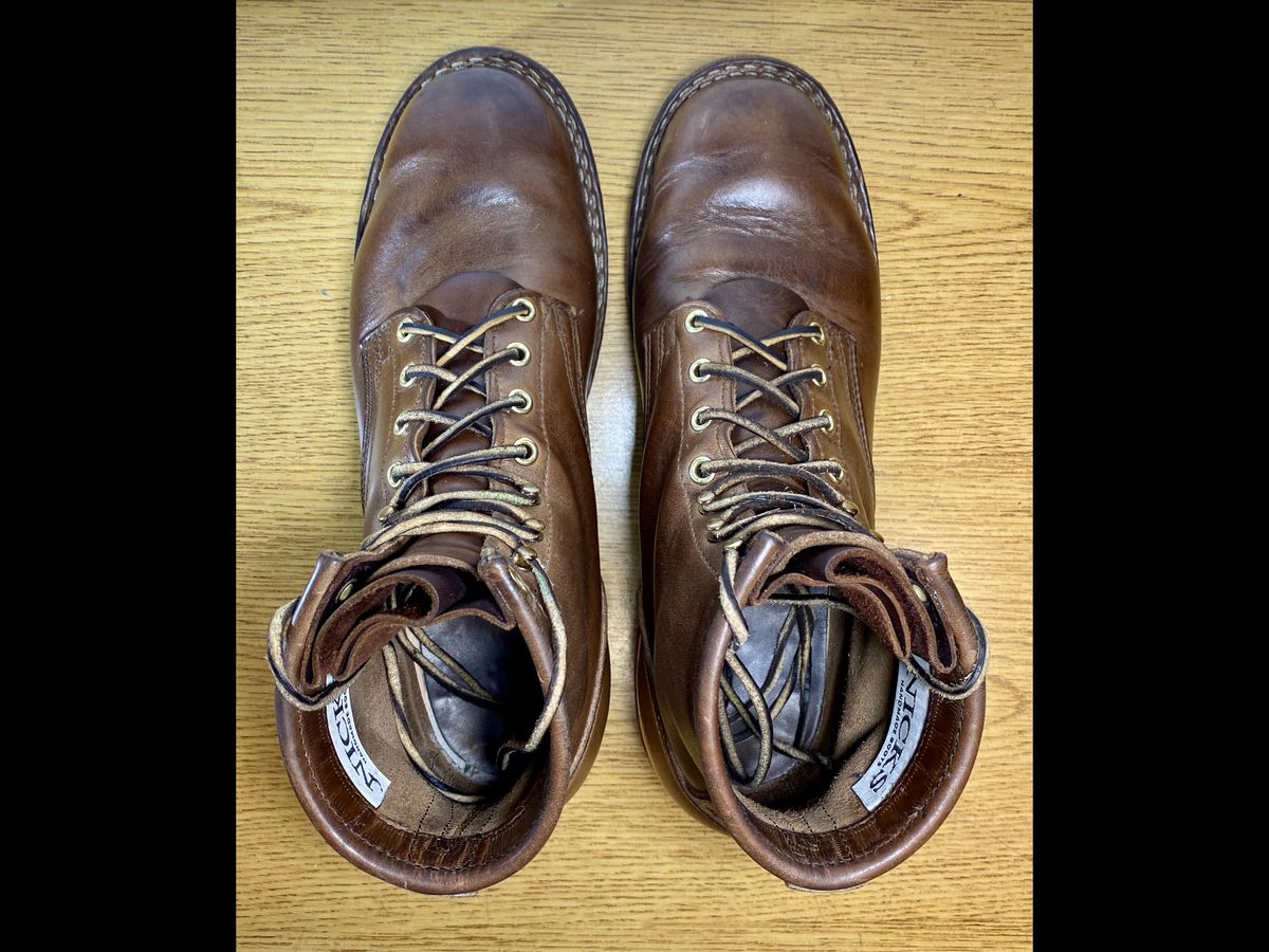Photo by Gohilboots on February 5, 2024 of the Nicks MTO in Horween Natural Chromexcel.