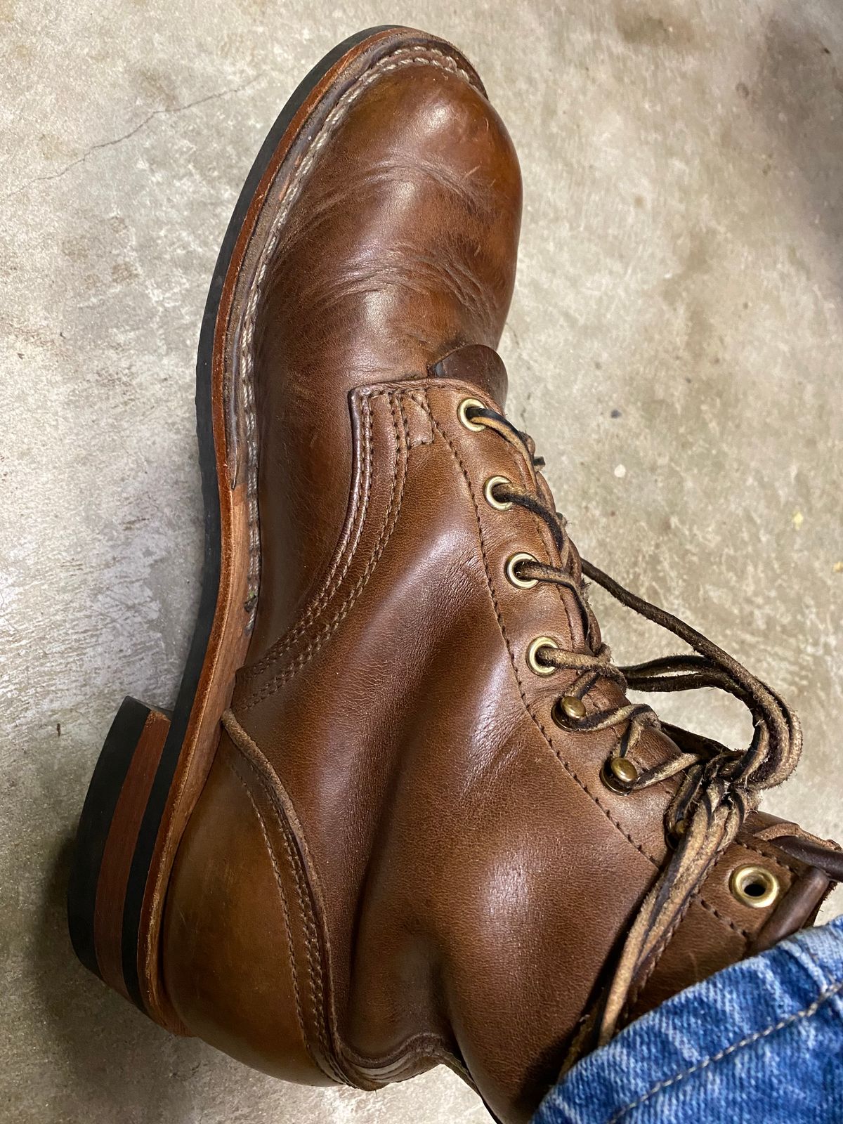 Photo by Gohilboots on February 15, 2024 of the Nicks MTO in Horween Natural Chromexcel.