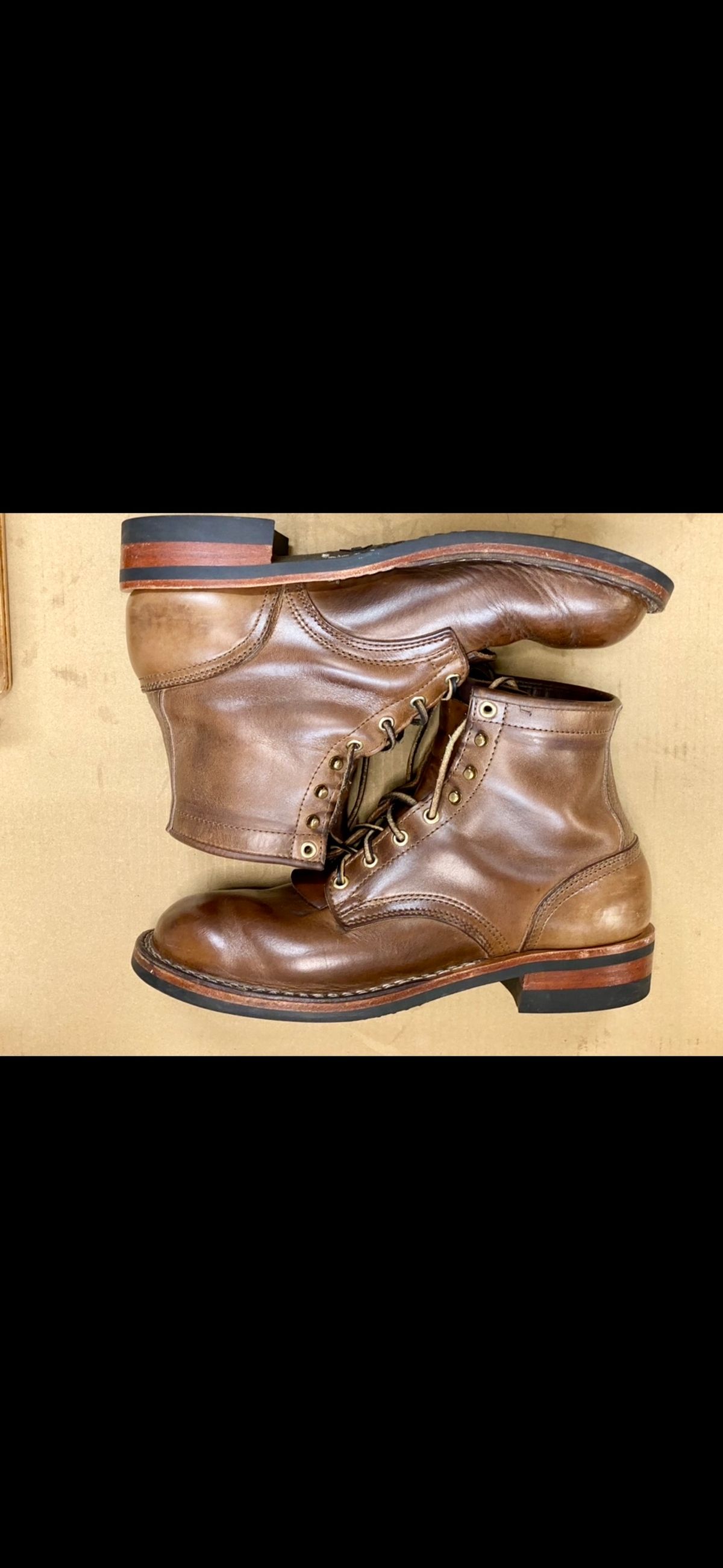 Photo by Gohilboots on March 5, 2024 of the Nicks MTO in Horween Natural Chromexcel.