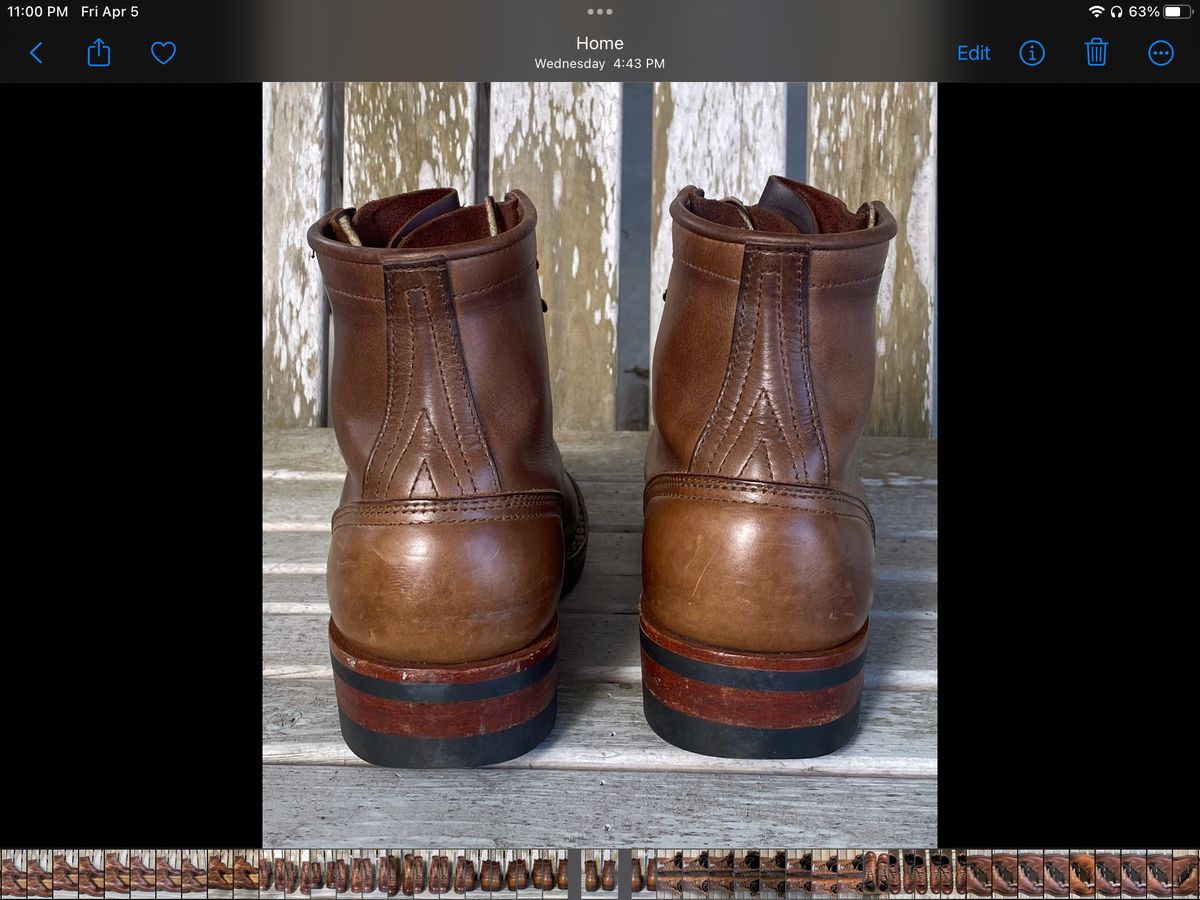 Photo by Gohilboots on April 6, 2024 of the Nicks MTO in Horween Natural Chromexcel.
