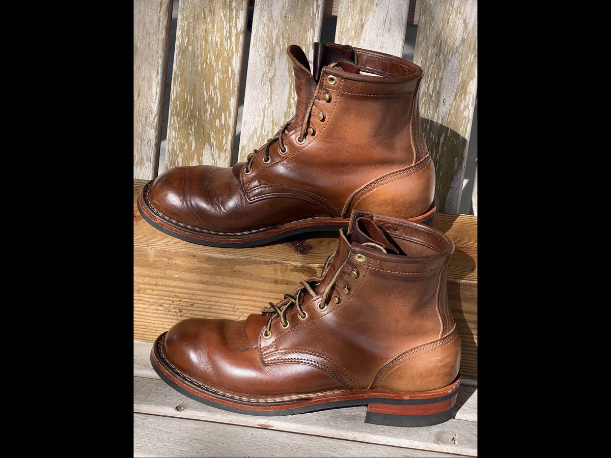 Photo by Gohilboots on April 6, 2024 of the Nicks MTO in Horween Natural Chromexcel.