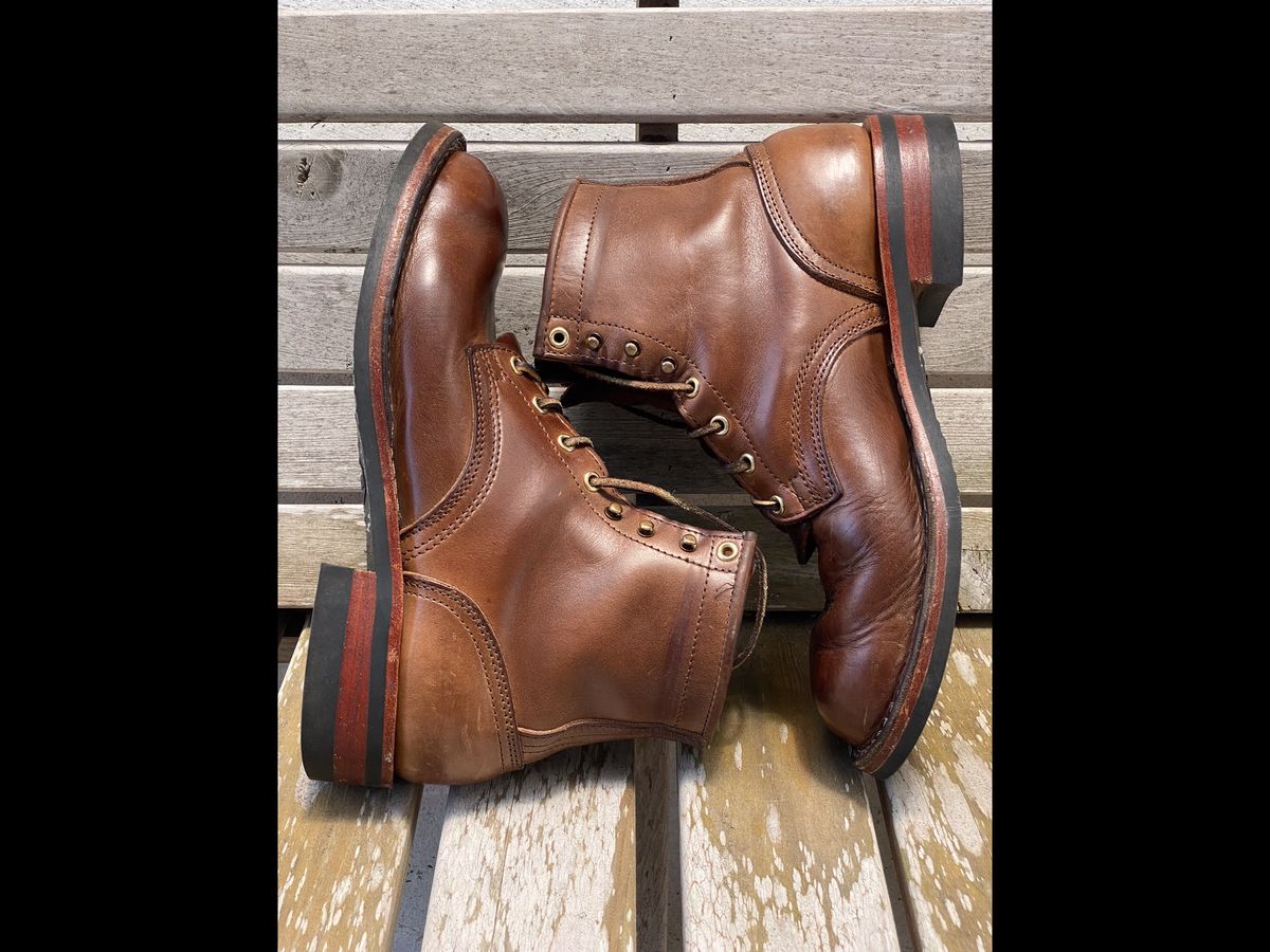 Photo by Gohilboots on April 6, 2024 of the Nicks MTO in Horween Natural Chromexcel.