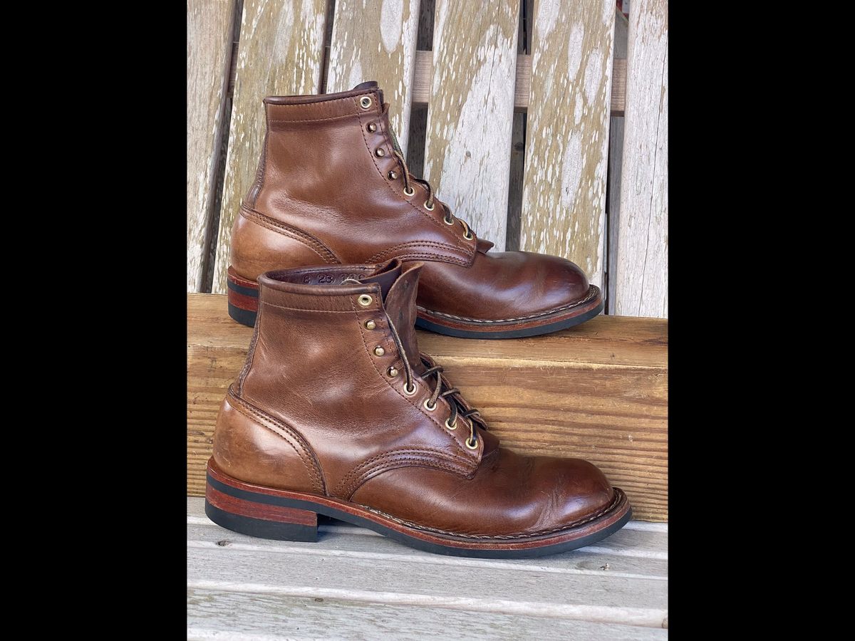 Photo by Gohilboots on April 6, 2024 of the Nicks MTO in Horween Natural Chromexcel.