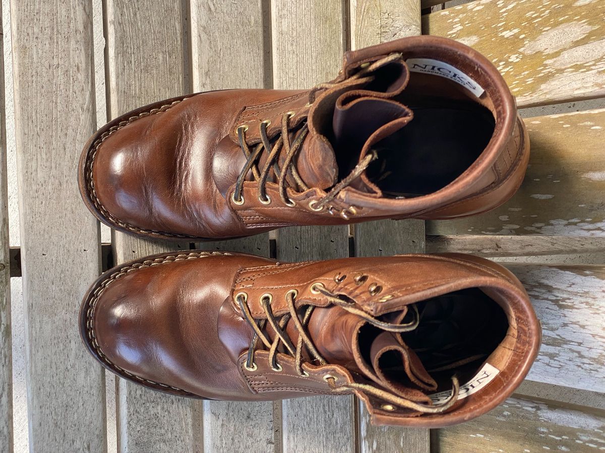 Photo by Gohilboots on April 6, 2024 of the Nicks MTO in Horween Natural Chromexcel.