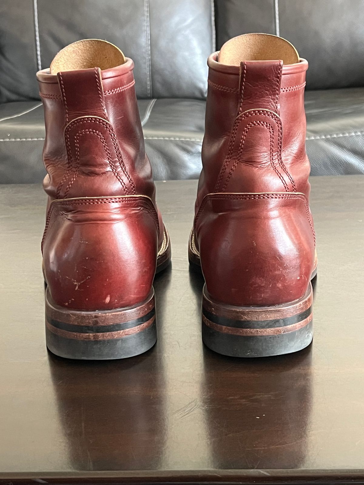 Photo by OldManSteez on January 2, 2025 of the Caswell Boot Company Garrett in Gallun Burgundy Viking Calf.