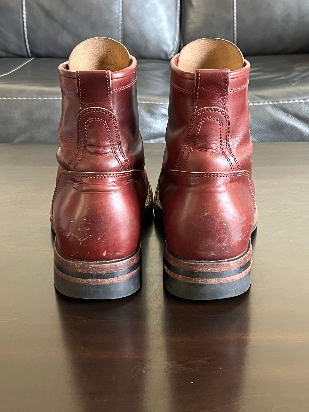 Photo by OldManSteez on February 1, 2025 of the Caswell Boot Company Garrett in Gallun Burgundy Viking Calf.