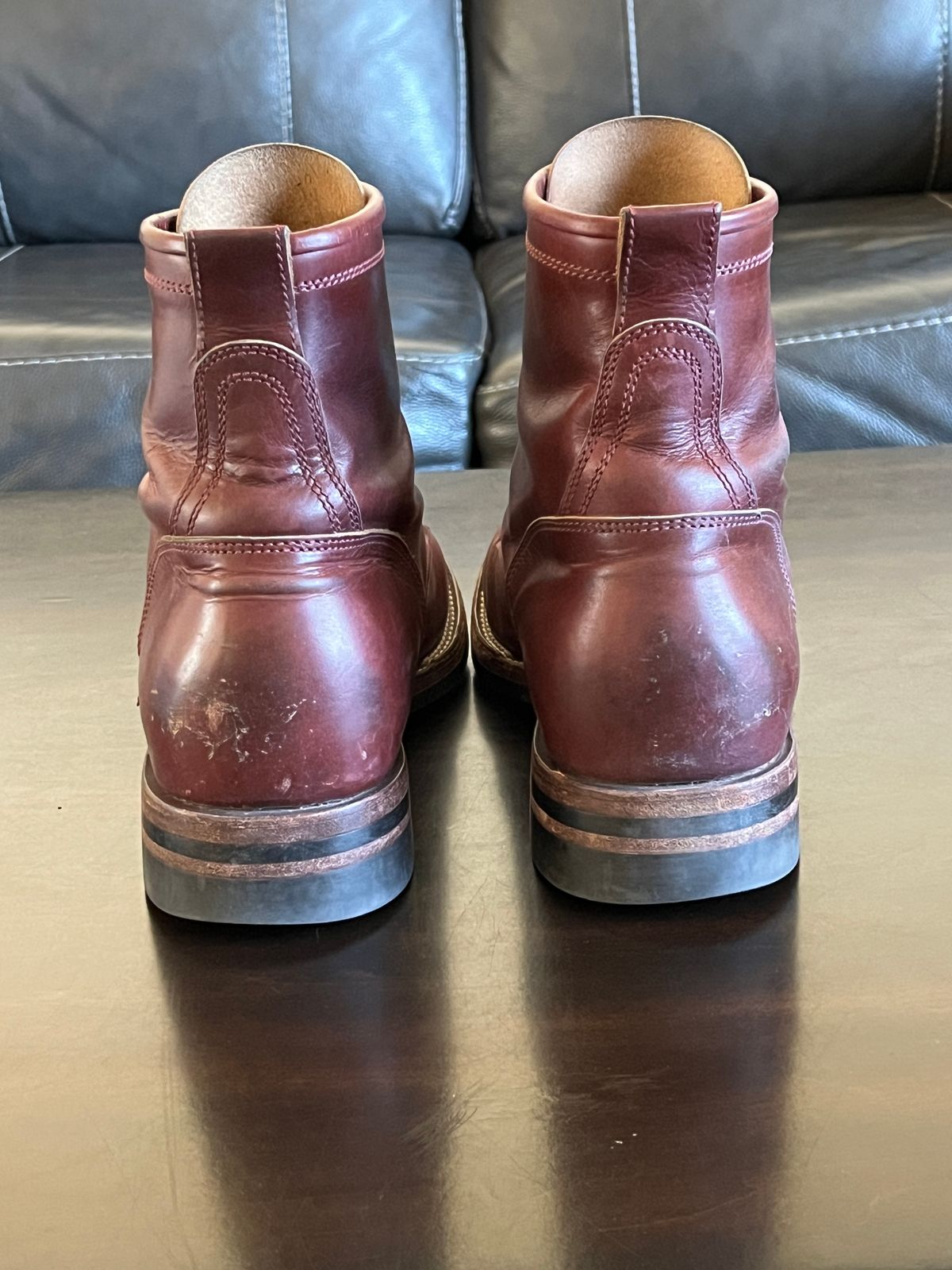 Photo by OldManSteez on March 1, 2025 of the Caswell Boot Company Garrett in Gallun Burgundy Viking Calf.