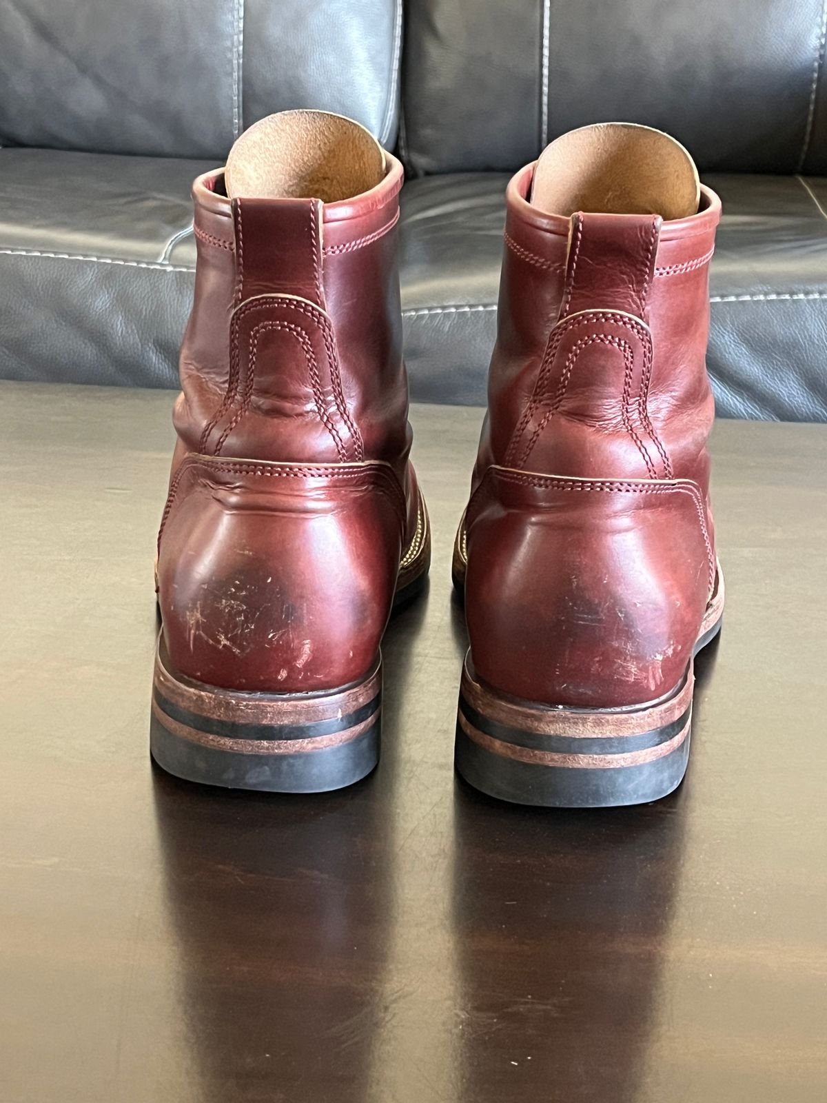 Photo by OldManSteez on April 4, 2025 of the Caswell Boot Company Garrett in Gallun Burgundy Viking Calf.