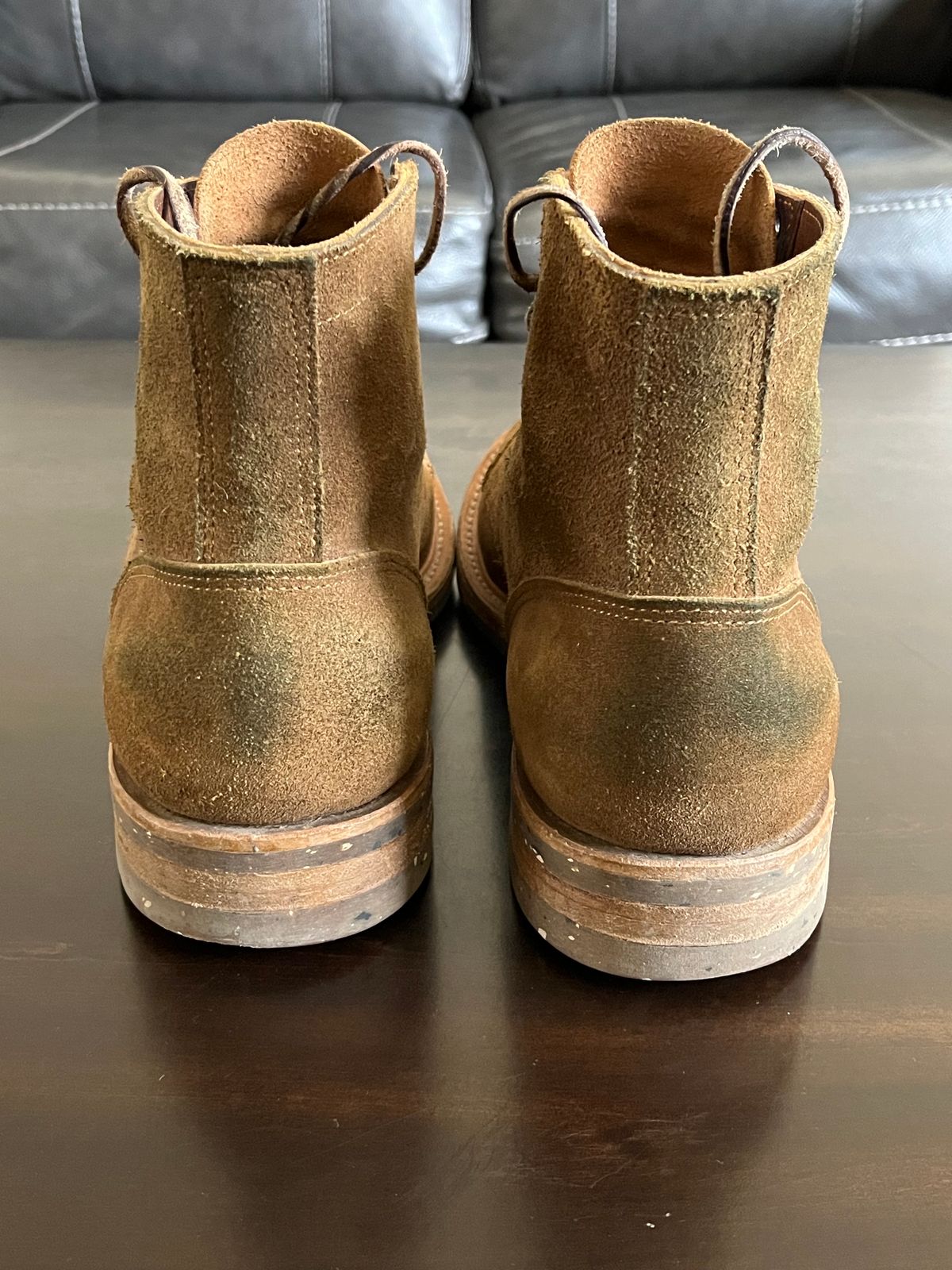 Photo by OldManSteez on February 3, 2024 of the Truman Plain Toe Boot in Dark Coyote Roughout.