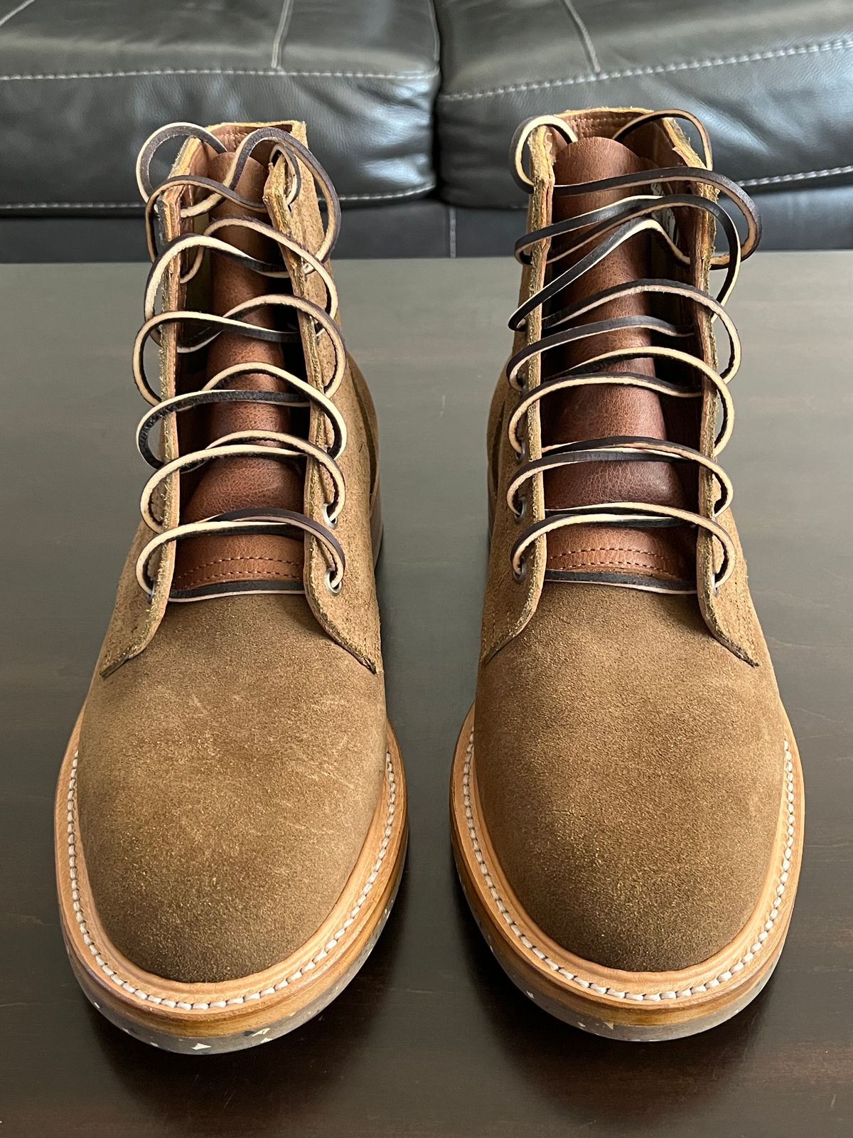 Photo by OldManSteez on November 1, 2023 of the Truman Plain Toe Boot in Dark Coyote Roughout.