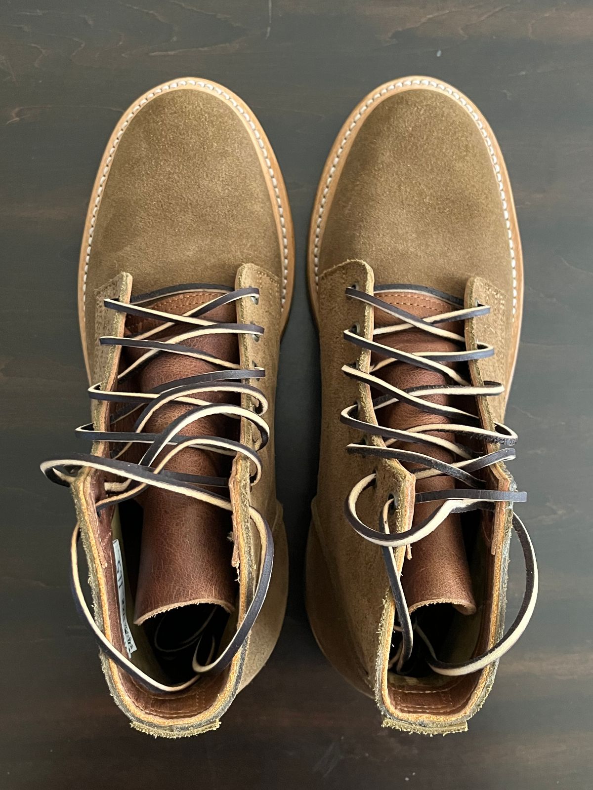 Photo by OldManSteez on November 1, 2023 of the Truman Plain Toe Boot in Dark Coyote Roughout.
