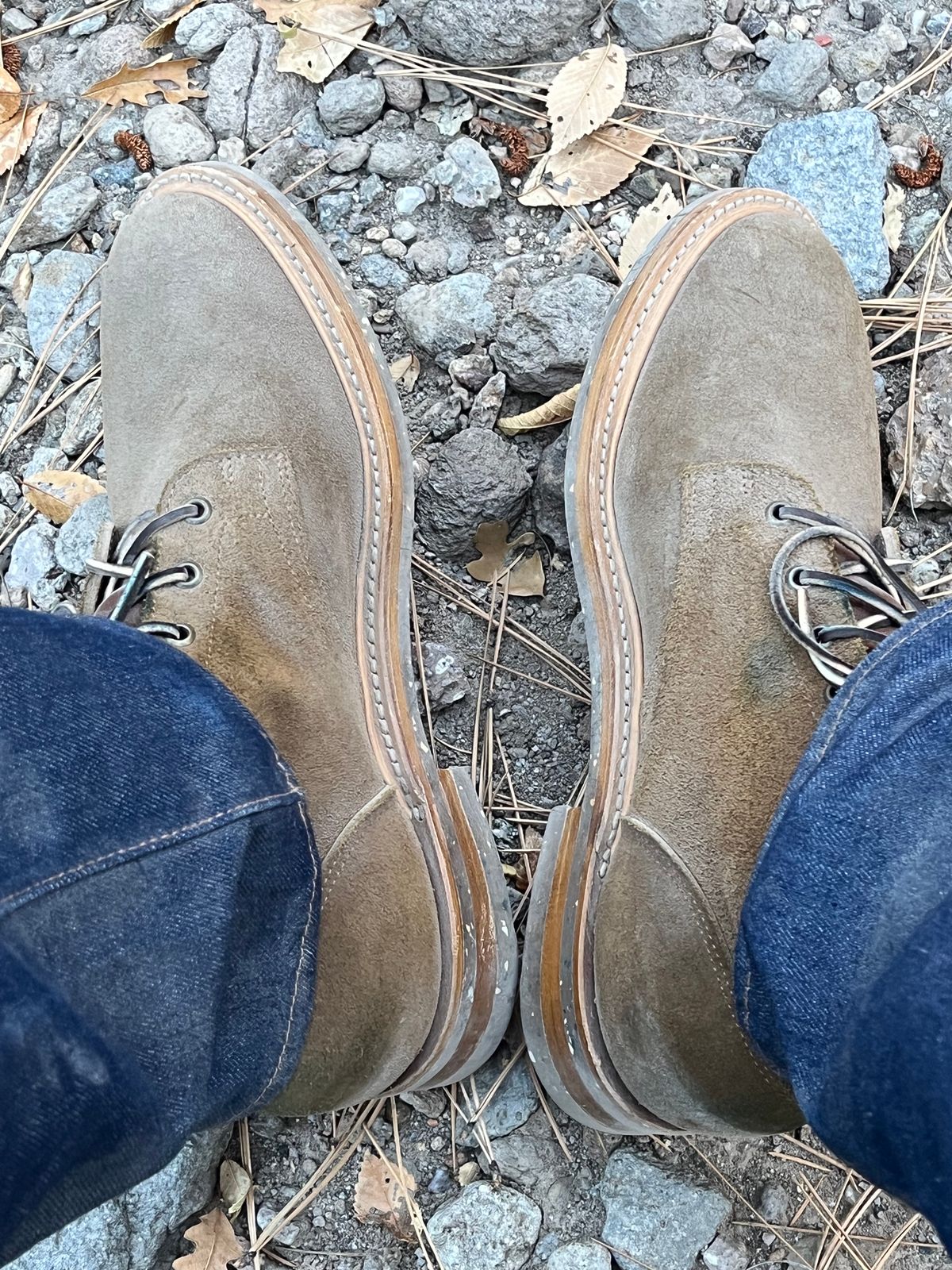 Photo by OldManSteez on November 18, 2023 of the Truman Plain Toe Boot in Dark Coyote Roughout.