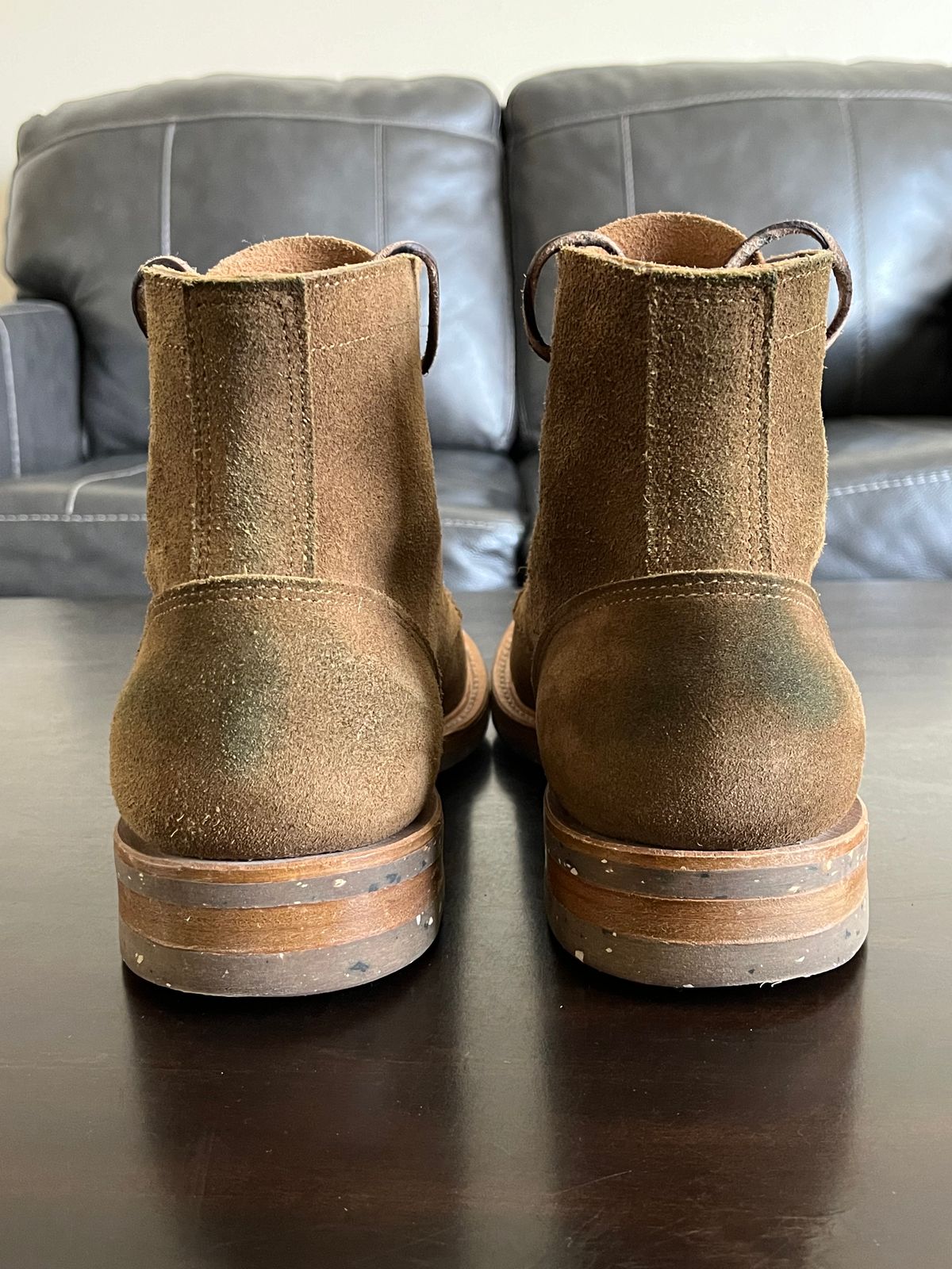 Photo by OldManSteez on December 1, 2023 of the Truman Plain Toe Boot in Dark Coyote Roughout.