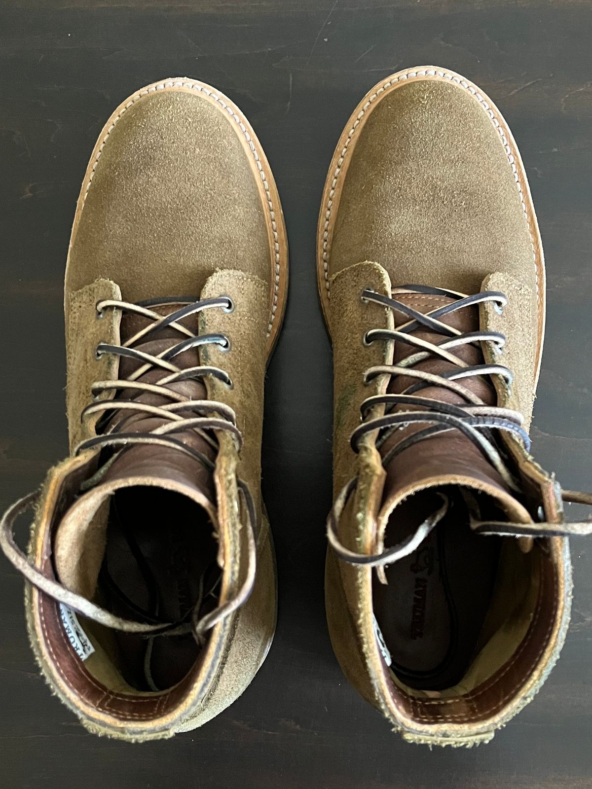 Photo by OldManSteez on December 1, 2023 of the Truman Plain Toe Boot in Dark Coyote Roughout.