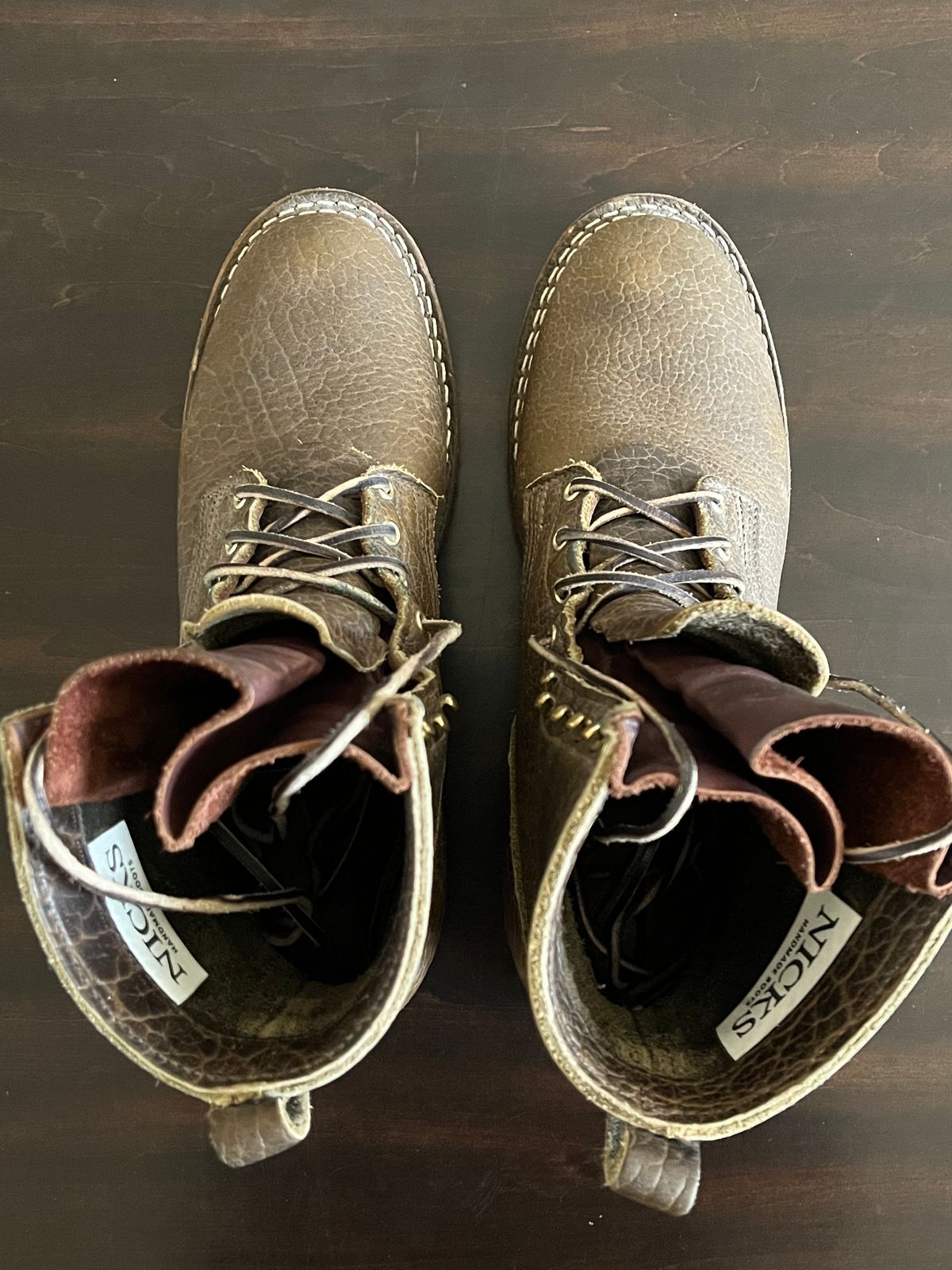 Photo by OldManSteez on February 3, 2024 of the Nicks Lace Up Heritage in Law Tanning Olive Smooth Shruken Bison.