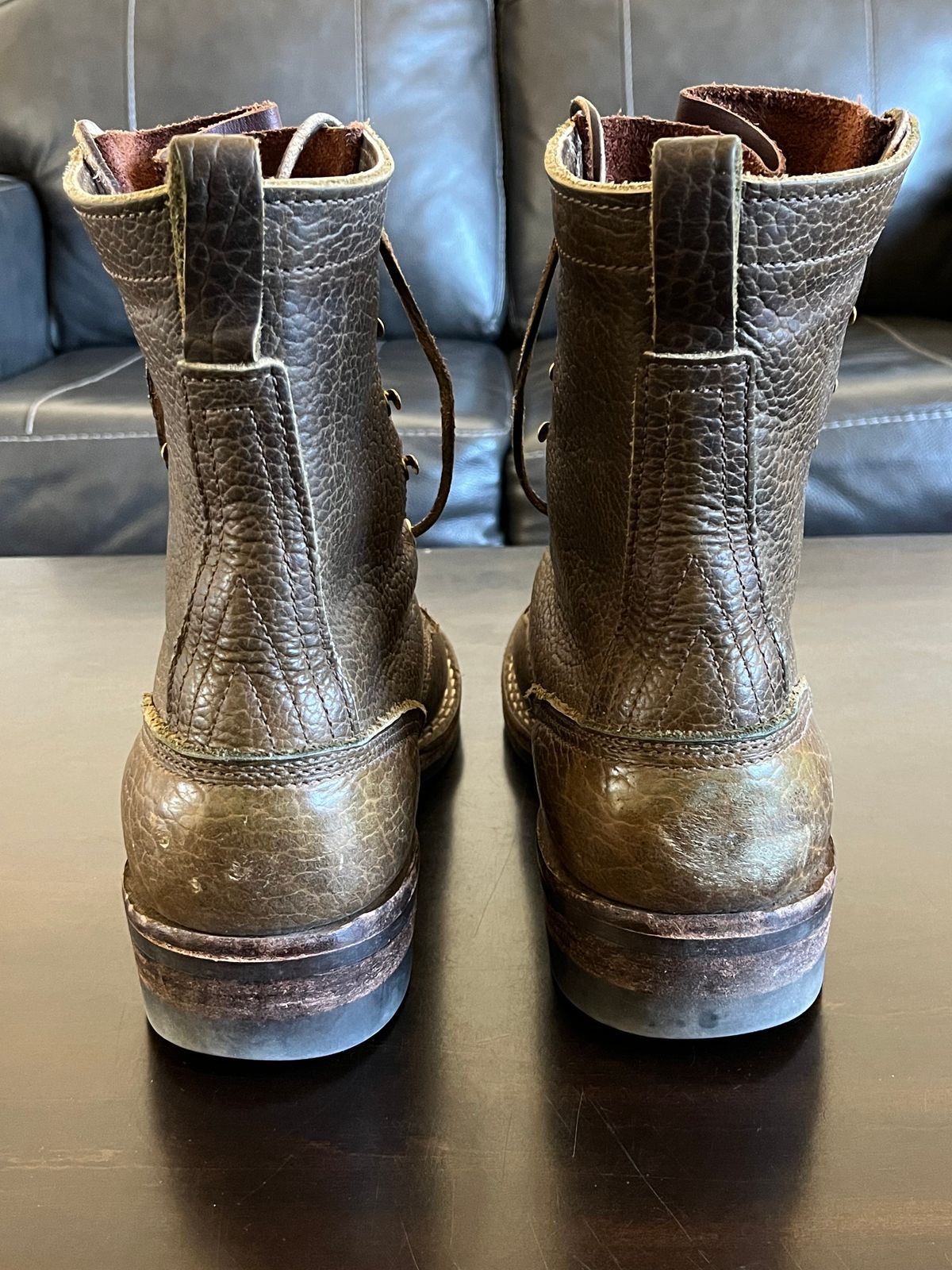 Photo by OldManSteez on March 2, 2024 of the Nicks Lace Up Heritage in Law Tanning Olive Smooth Shruken Bison.