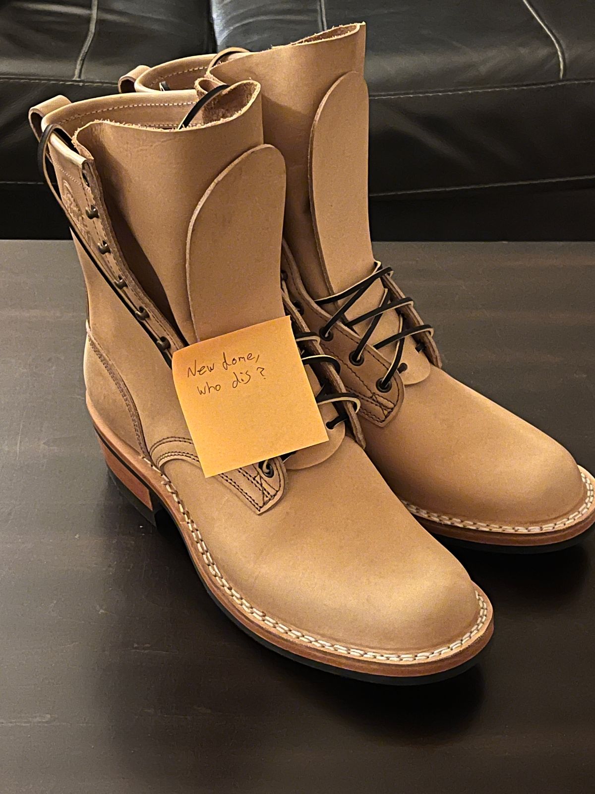 Photo by OldManSteez on October 1, 2025 of the Frank's Boots Wilshire in J&FJ Baker Natural Oak Bark Tanned Harness.