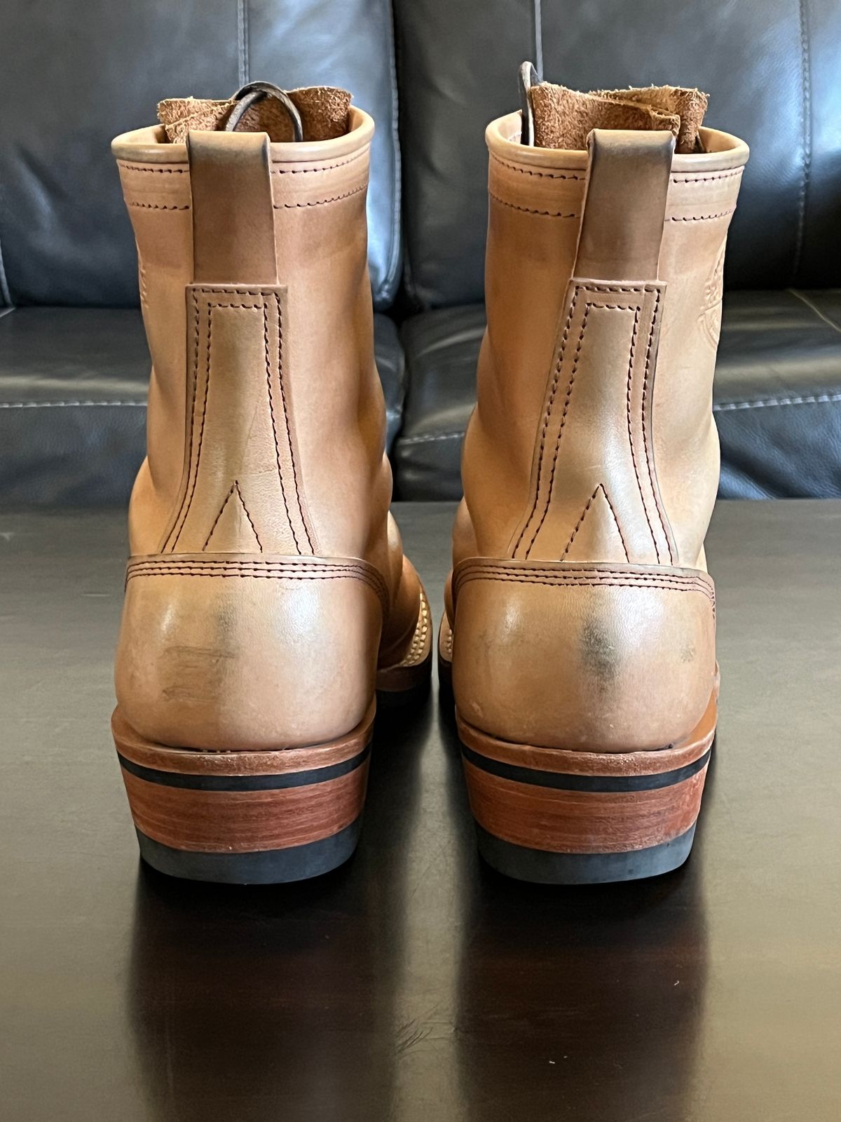 Photo by OldManSteez on November 1, 2025 of the Frank's Boots Wilshire in J&FJ Baker Natural Oak Bark Tanned Harness.