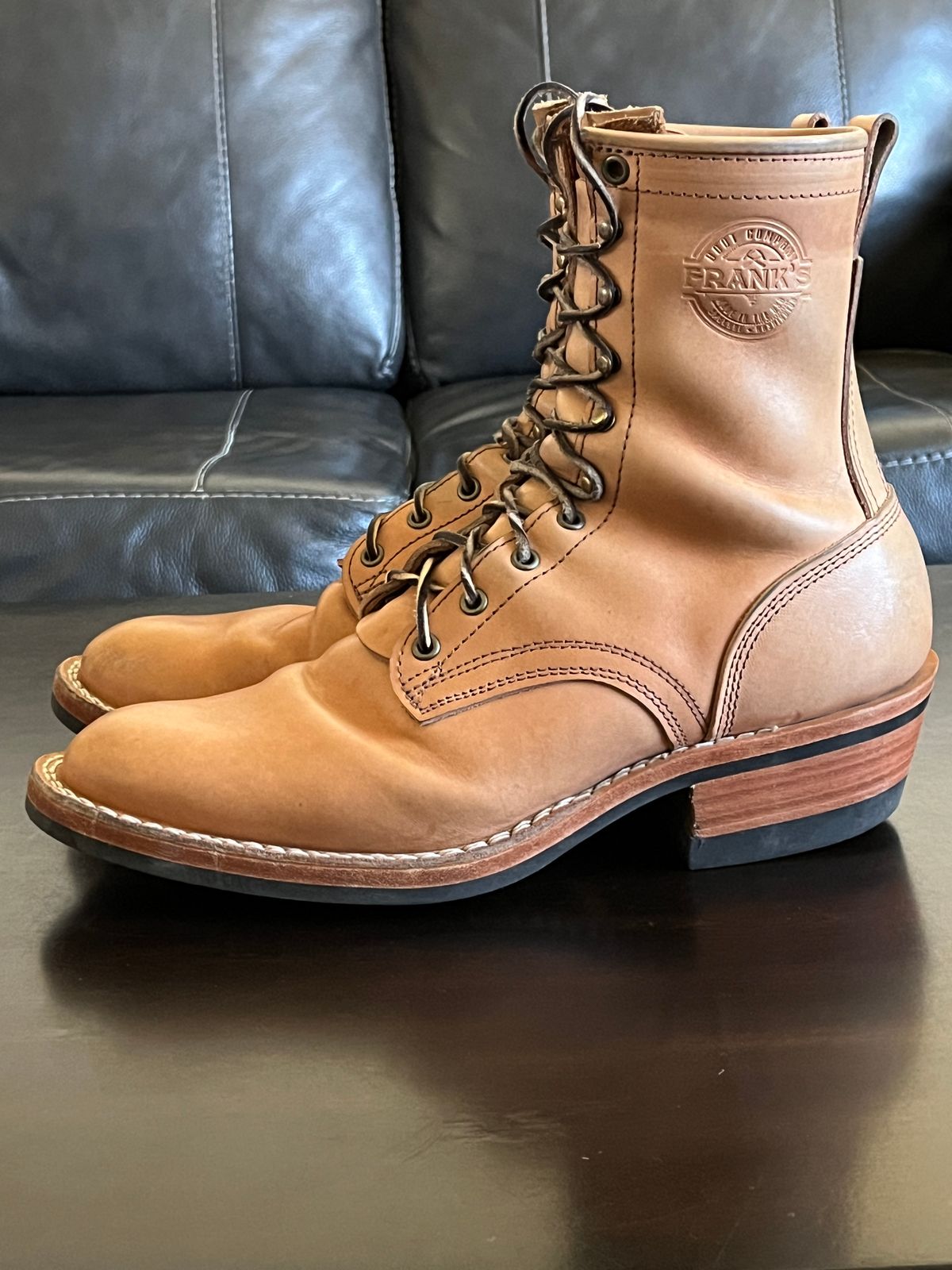 Photo by OldManSteez on November 1, 2025 of the Frank's Boots Wilshire in J&FJ Baker Natural Oak Bark Tanned Harness.