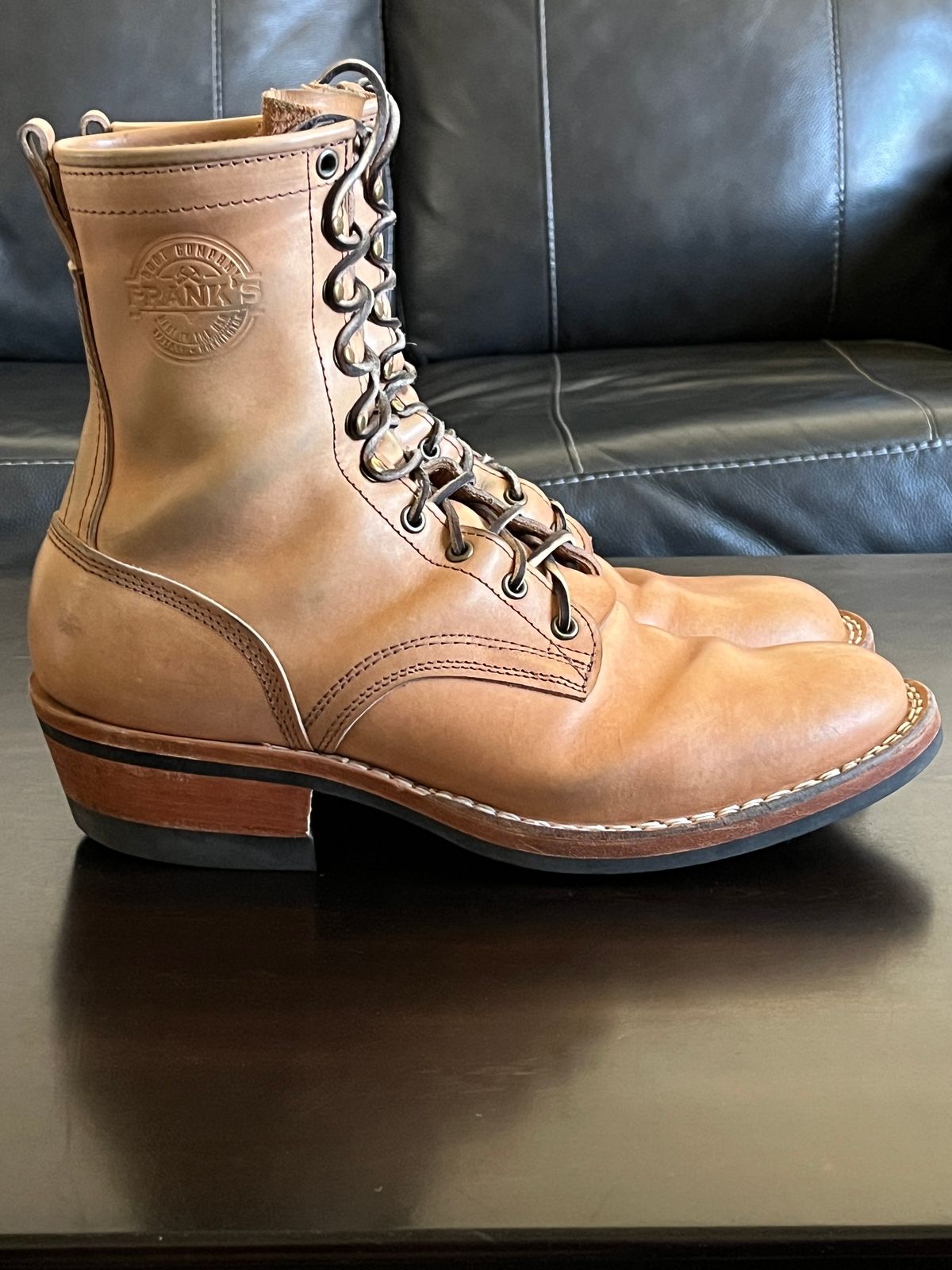 Photo by OldManSteez on November 1, 2025 of the Frank's Boots Wilshire in J&FJ Baker Natural Oak Bark Tanned Harness.