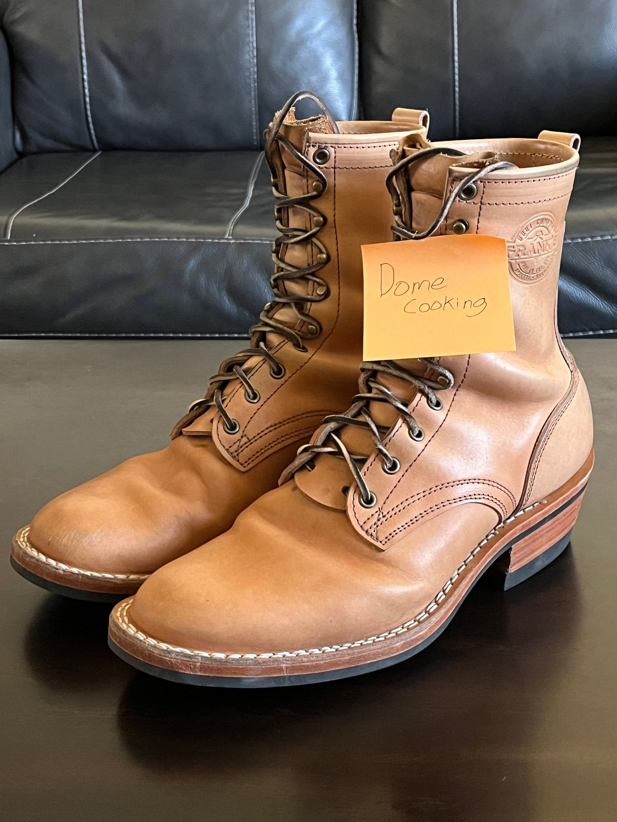 Photo by OldManSteez on November 1, 2025 of the Frank's Boots Wilshire in J&FJ Baker Natural Oak Bark Tanned Harness.