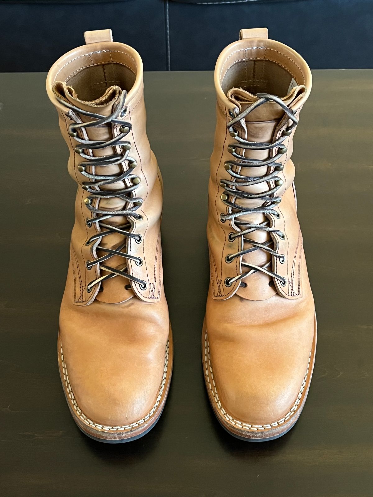 Photo by OldManSteez on November 1, 2025 of the Frank's Boots Wilshire in J&FJ Baker Natural Oak Bark Tanned Harness.