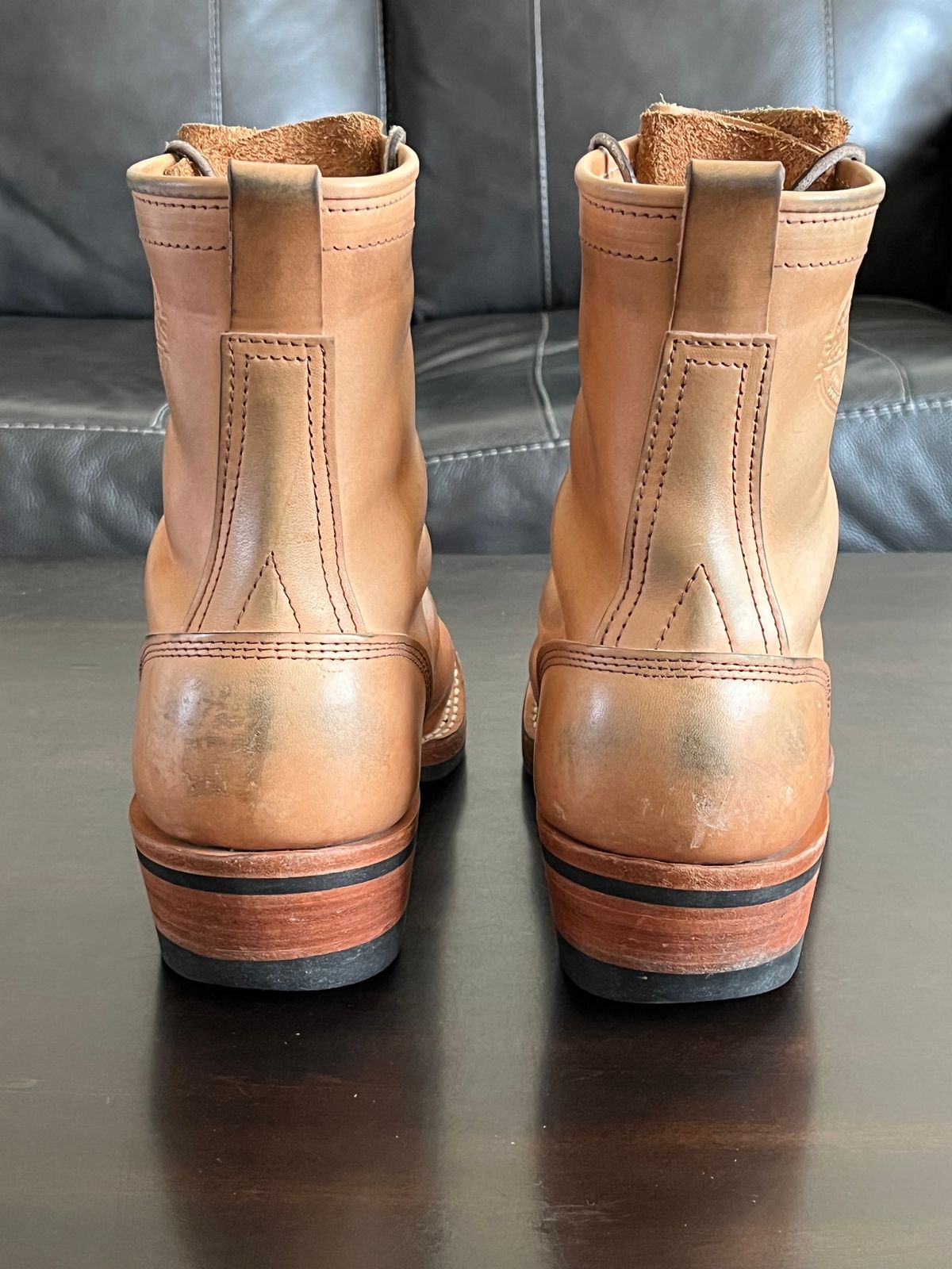 Photo by OldManSteez on November 30, 2025 of the Frank's Boots Wilshire in J&FJ Baker Natural Oak Bark Tanned Harness.