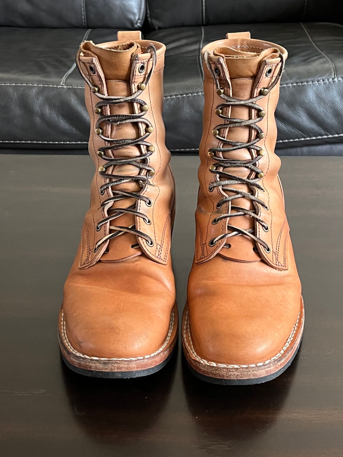 Photo by OldManSteez on November 30, 2025 of the Frank's Boots Wilshire in J&FJ Baker Natural Oak Bark Tanned Harness.