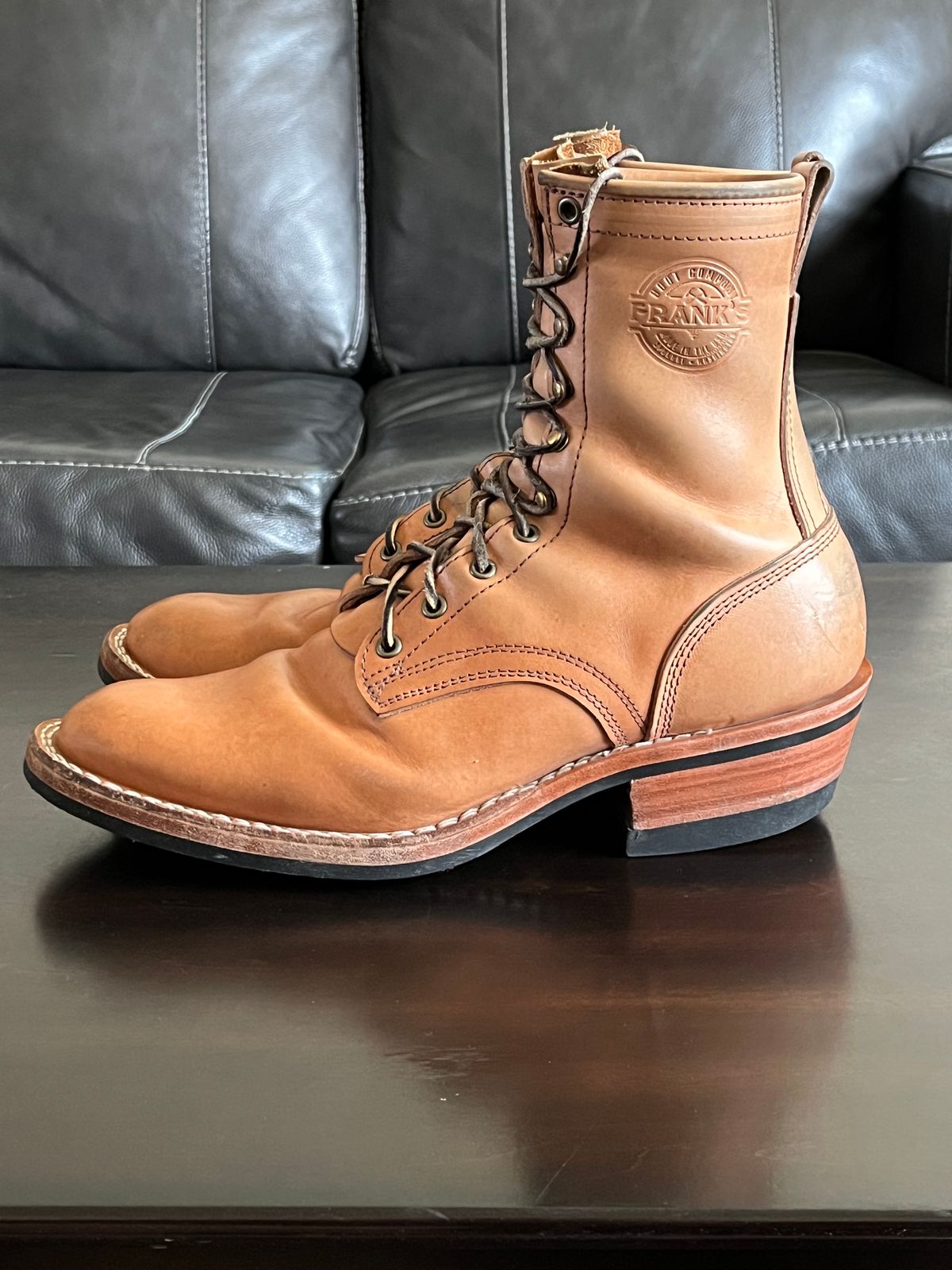 Photo by OldManSteez on November 30, 2025 of the Frank's Boots Wilshire in J&FJ Baker Natural Oak Bark Tanned Harness.
