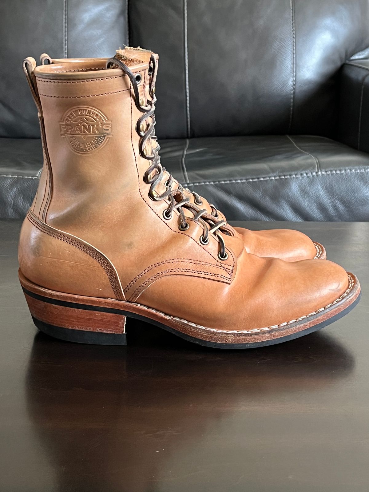 Photo by OldManSteez on November 30, 2025 of the Frank's Boots Wilshire in J&FJ Baker Natural Oak Bark Tanned Harness.