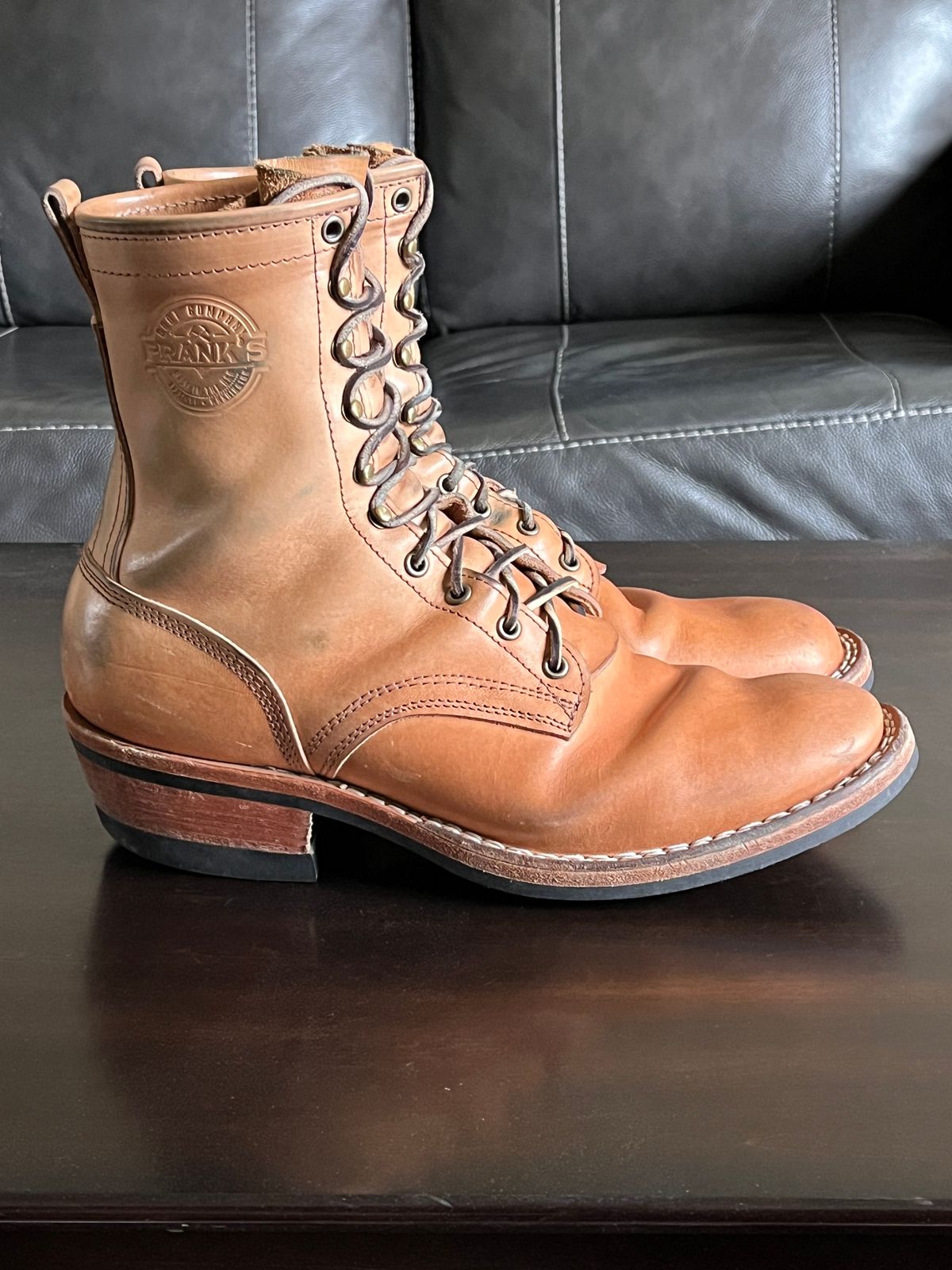Photo by OldManSteez on January 1, 2026 of the Frank's Boots Wilshire in J&FJ Baker Natural Oak Bark Tanned Harness.