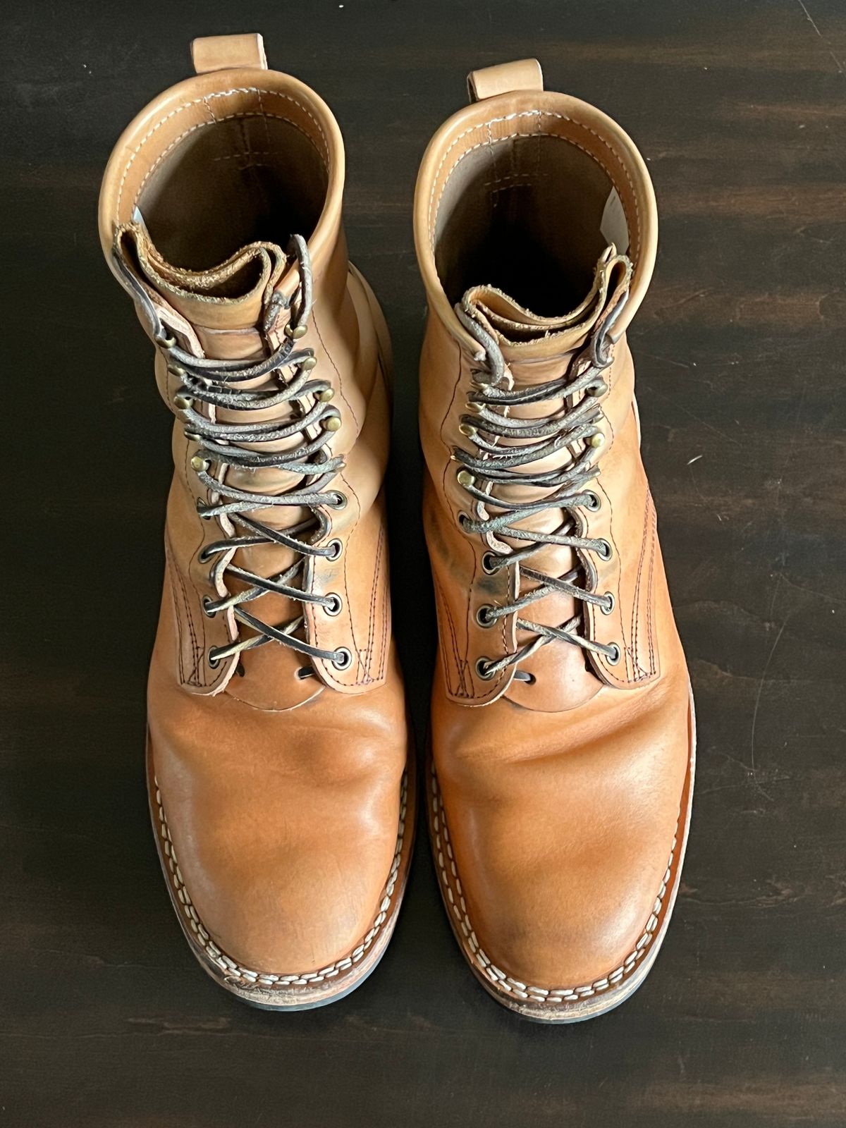 Photo by OldManSteez on January 1, 2026 of the Frank's Boots Wilshire in J&FJ Baker Natural Oak Bark Tanned Harness.