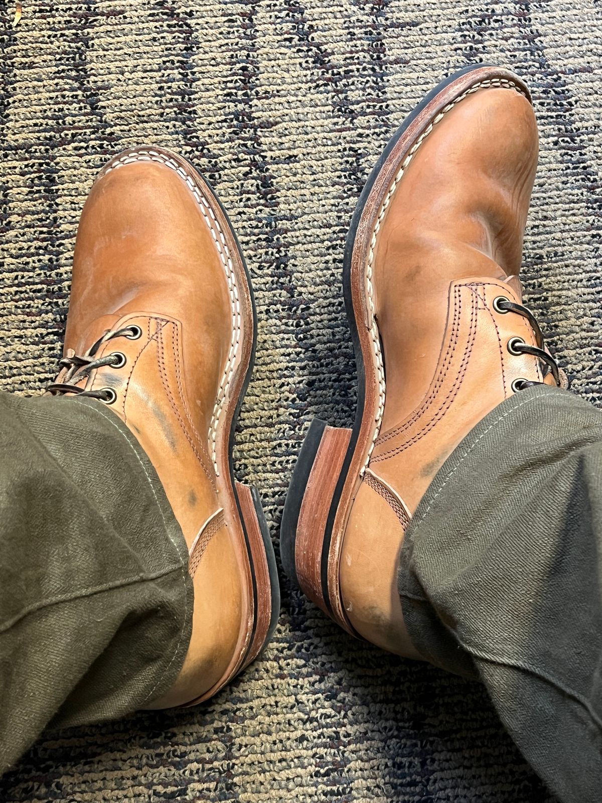 Photo by OldManSteez on January 7, 2026 of the Frank's Boots Wilshire in J&FJ Baker Natural Oak Bark Tanned Harness.