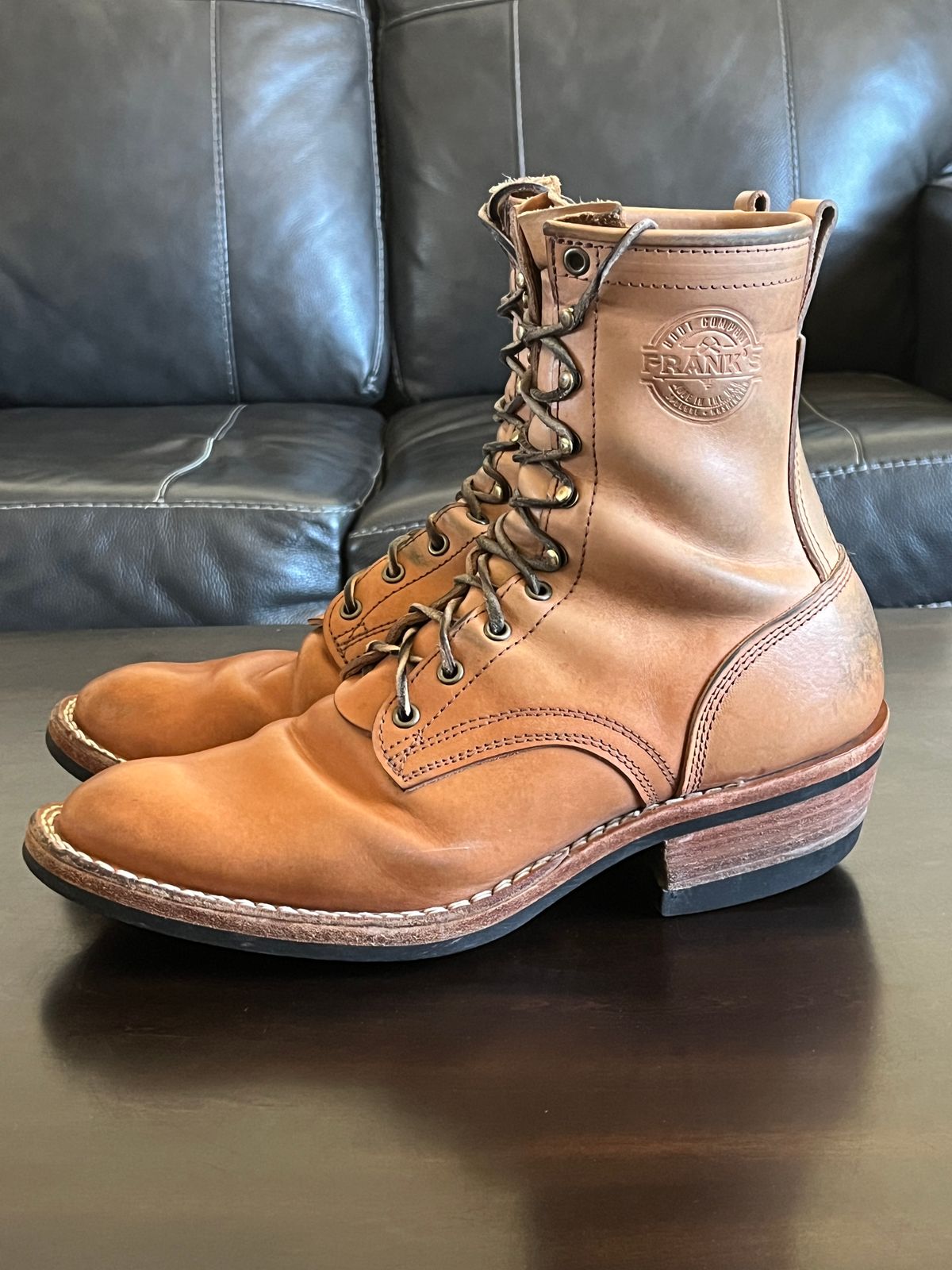 Photo by OldManSteez on February 1, 2026 of the Frank's Boots Wilshire in J&FJ Baker Natural Oak Bark Tanned Harness.