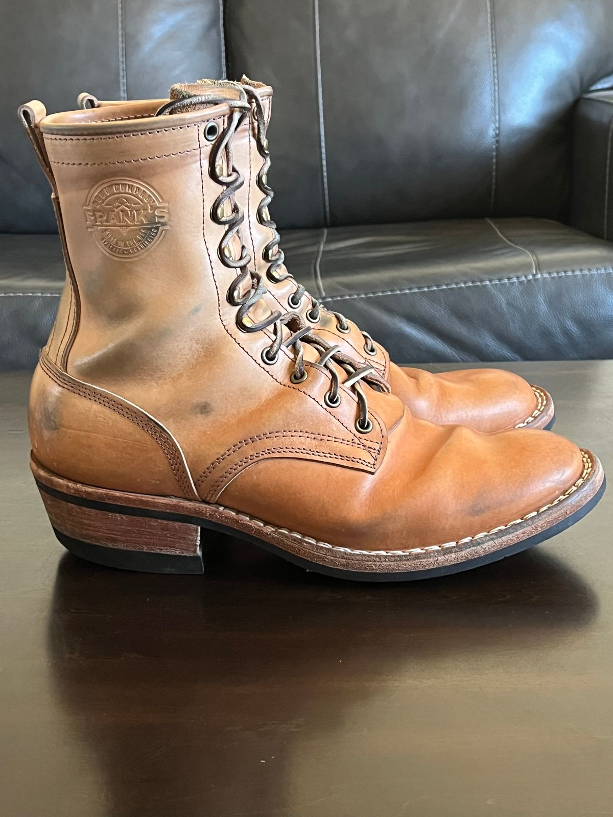 Photo by OldManSteez on February 1, 2026 of the Frank's Boots Wilshire in J&FJ Baker Natural Oak Bark Tanned Harness.