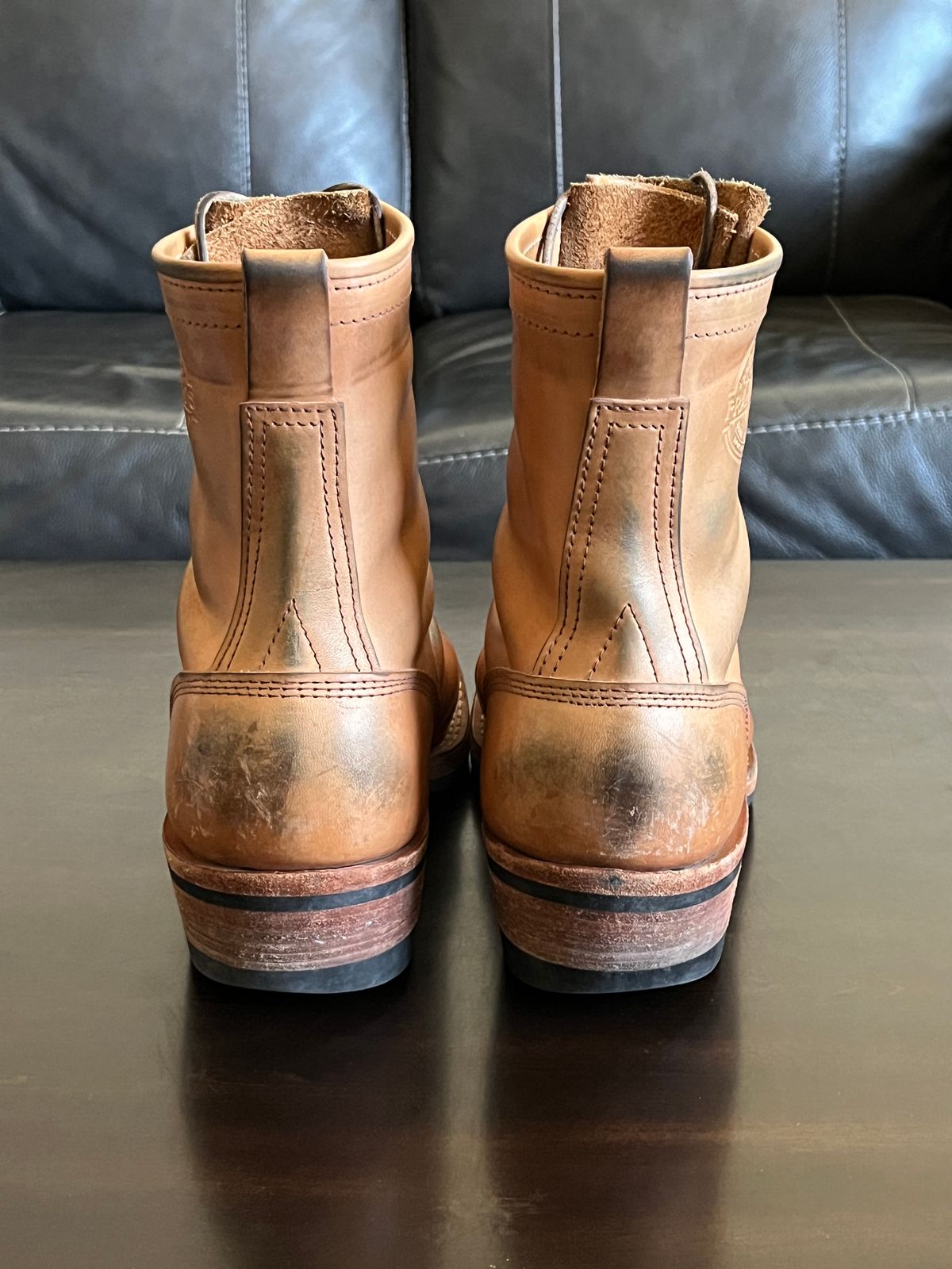 Photo by OldManSteez on March 1, 2026 of the Frank's Boots Wilshire in J&FJ Baker Natural Oak Bark Tanned Harness.