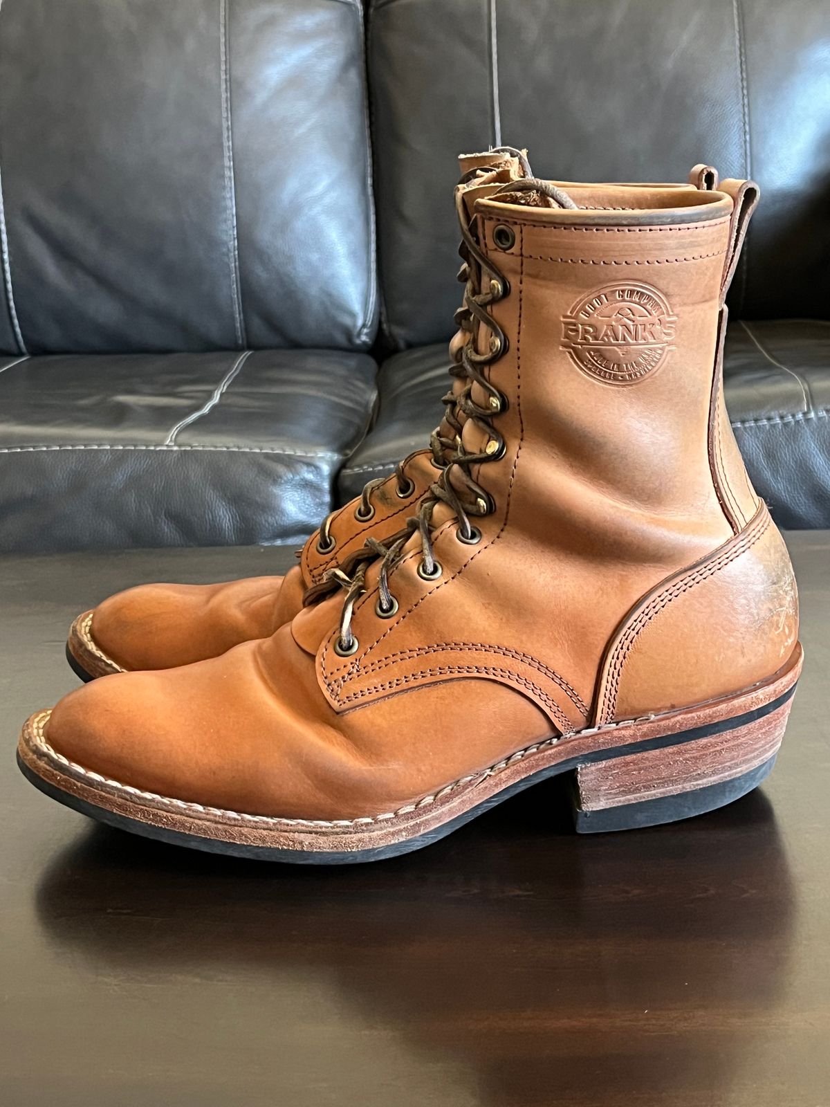 Photo by OldManSteez on March 1, 2026 of the Frank's Boots Wilshire in J&FJ Baker Natural Oak Bark Tanned Harness.