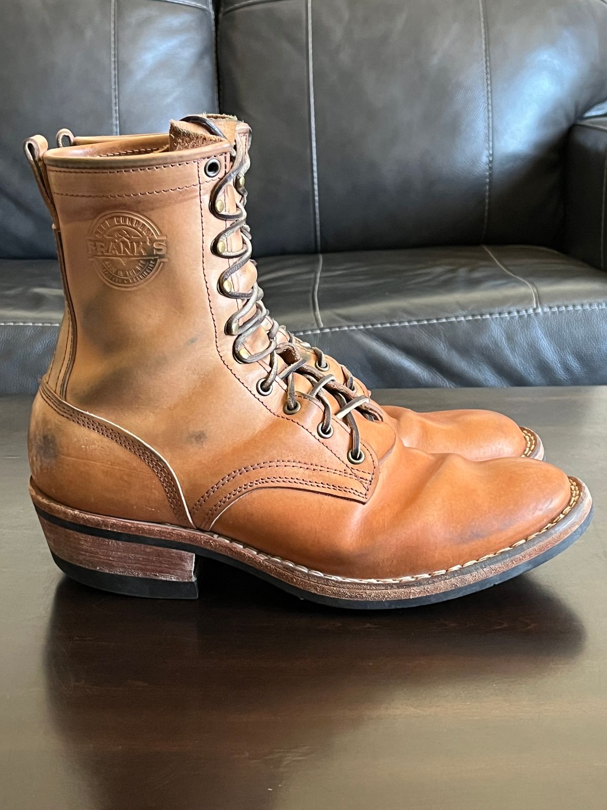 Photo by OldManSteez on March 1, 2026 of the Frank's Boots Wilshire in J&FJ Baker Natural Oak Bark Tanned Harness.