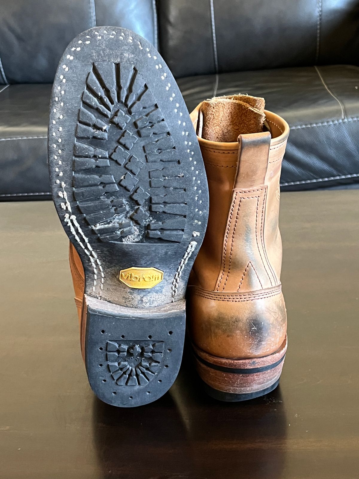 Photo by OldManSteez on April 3, 2026 of the Frank's Boots Wilshire in J&FJ Baker Natural Oak Bark Tanned Harness.