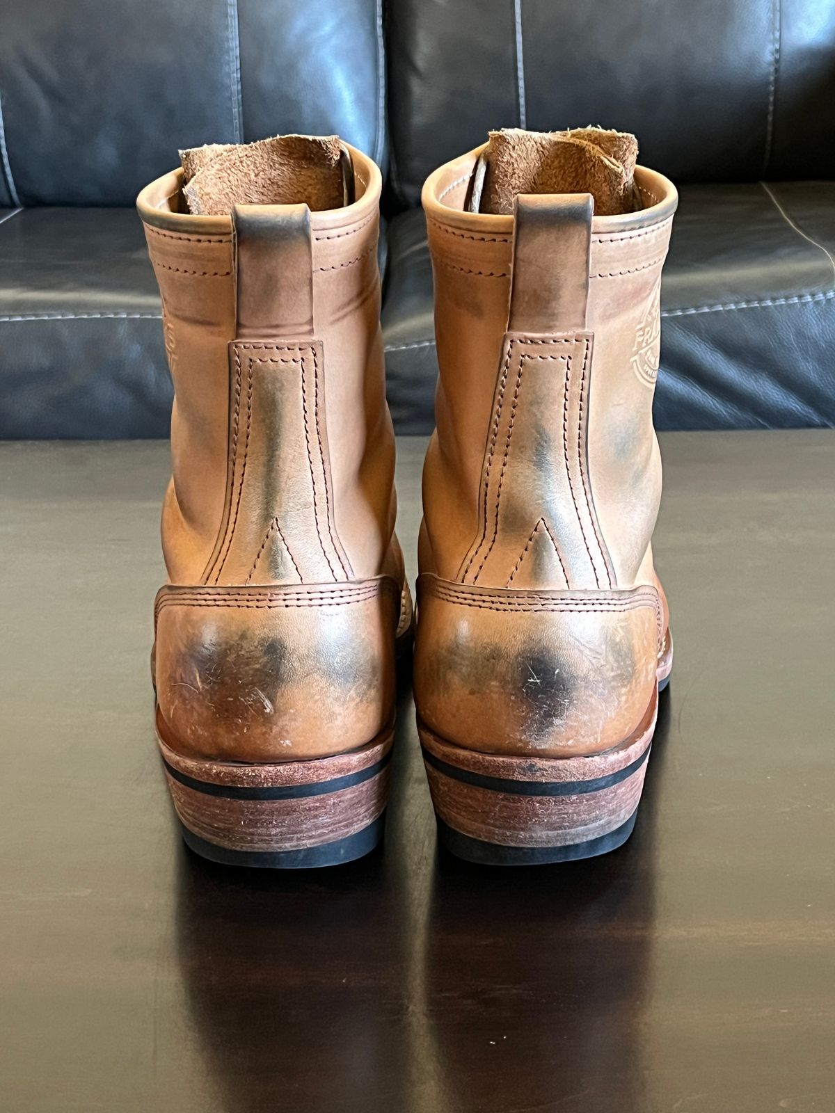 Photo by OldManSteez on April 3, 2026 of the Frank's Boots Wilshire in J&FJ Baker Natural Oak Bark Tanned Harness.