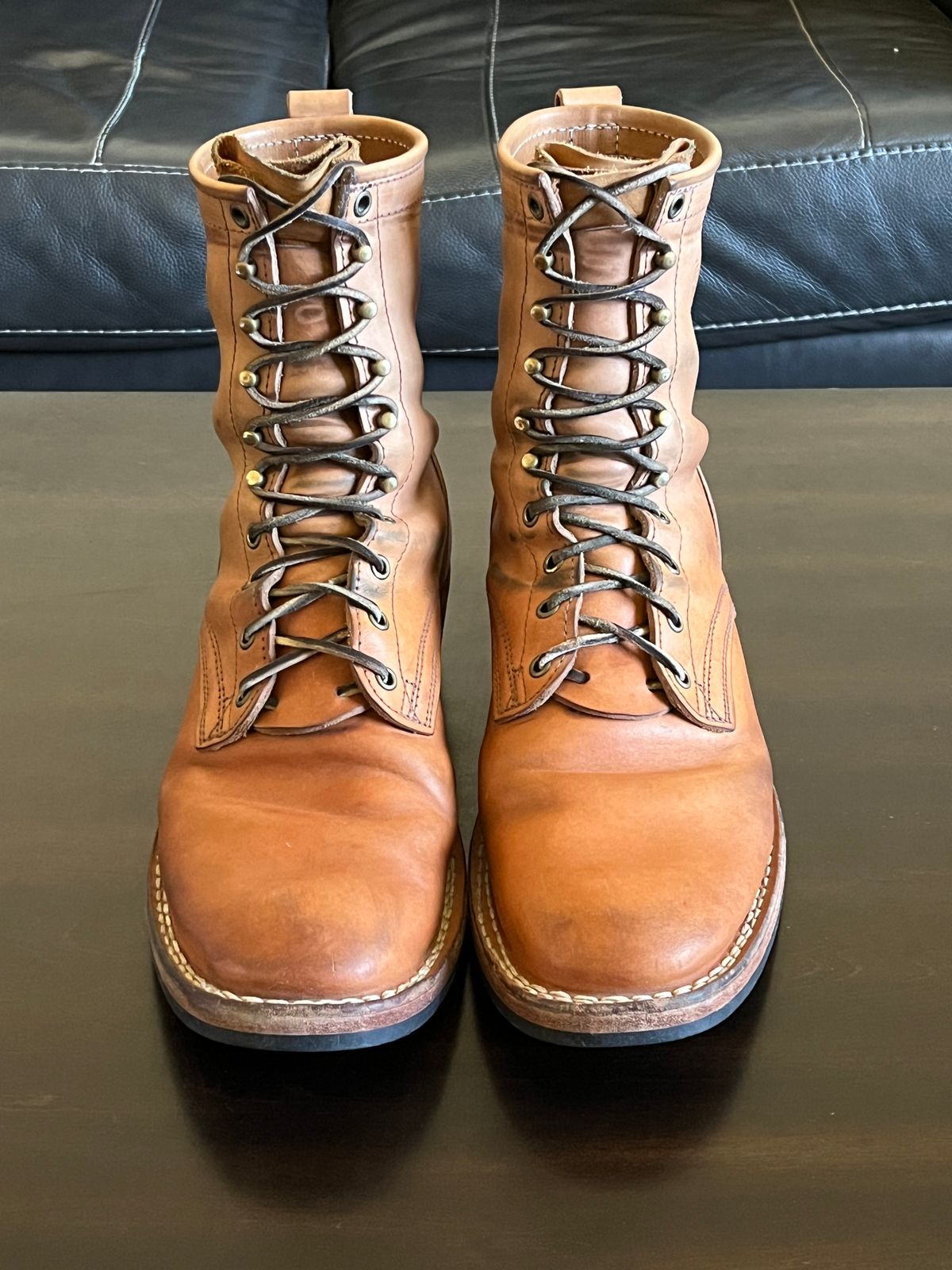 Photo by OldManSteez on April 3, 2026 of the Frank's Boots Wilshire in J&FJ Baker Natural Oak Bark Tanned Harness.