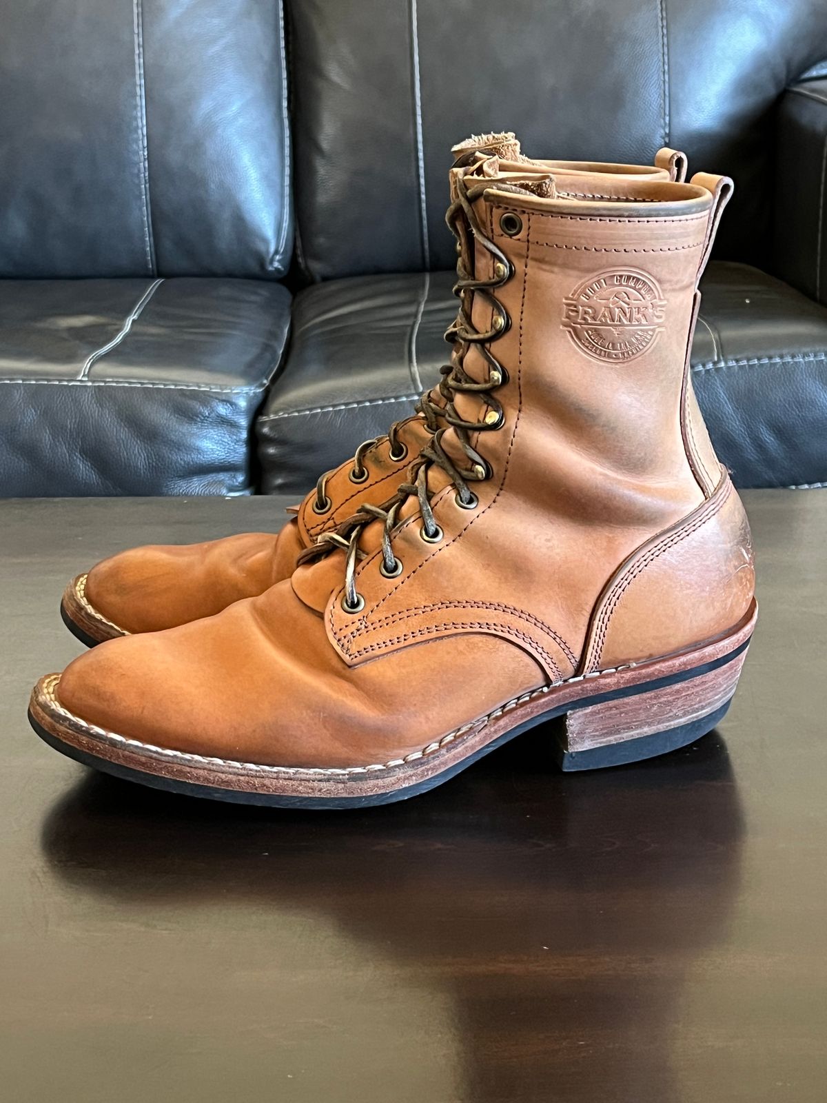 Photo by OldManSteez on April 3, 2026 of the Frank's Boots Wilshire in J&FJ Baker Natural Oak Bark Tanned Harness.