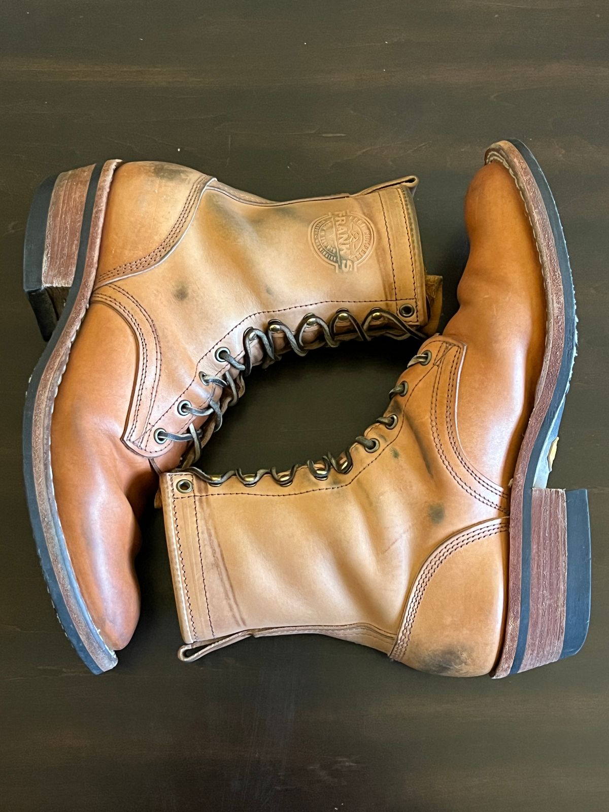 Photo by OldManSteez on April 3, 2026 of the Frank's Boots Wilshire in J&FJ Baker Natural Oak Bark Tanned Harness.