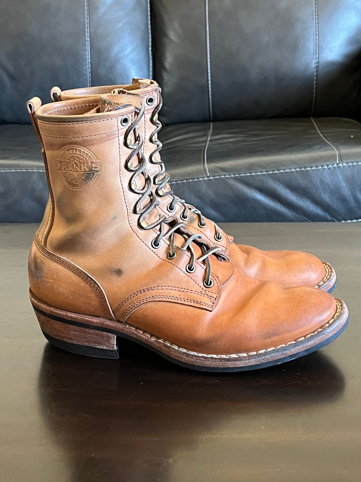 Photo by OldManSteez on April 3, 2026 of the Frank's Boots Wilshire in J&FJ Baker Natural Oak Bark Tanned Harness.