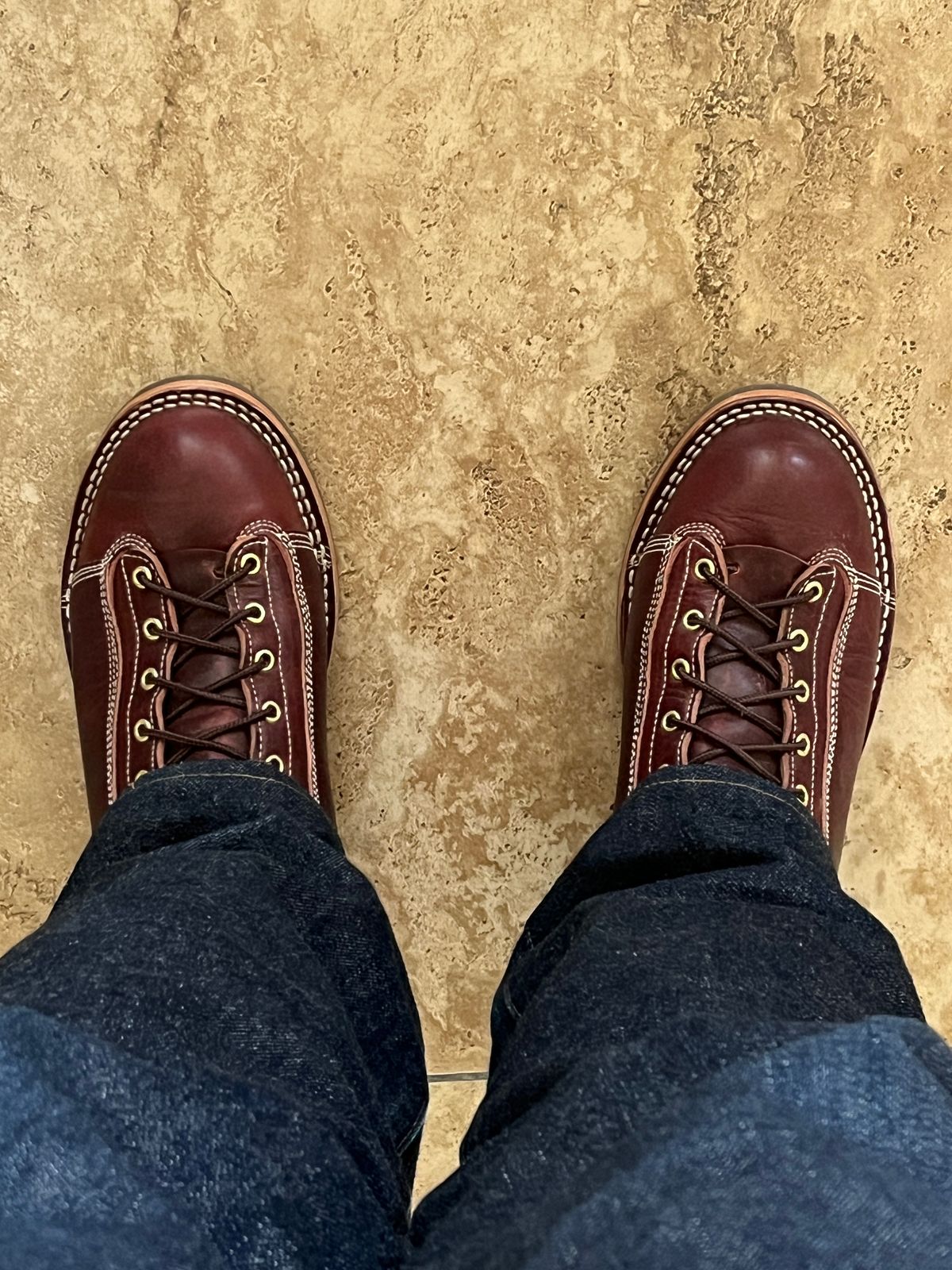 Photo by OldManSteez on June 2, 2024 of the Frank's Boots Emery in Horween Russet Brown Dublin.