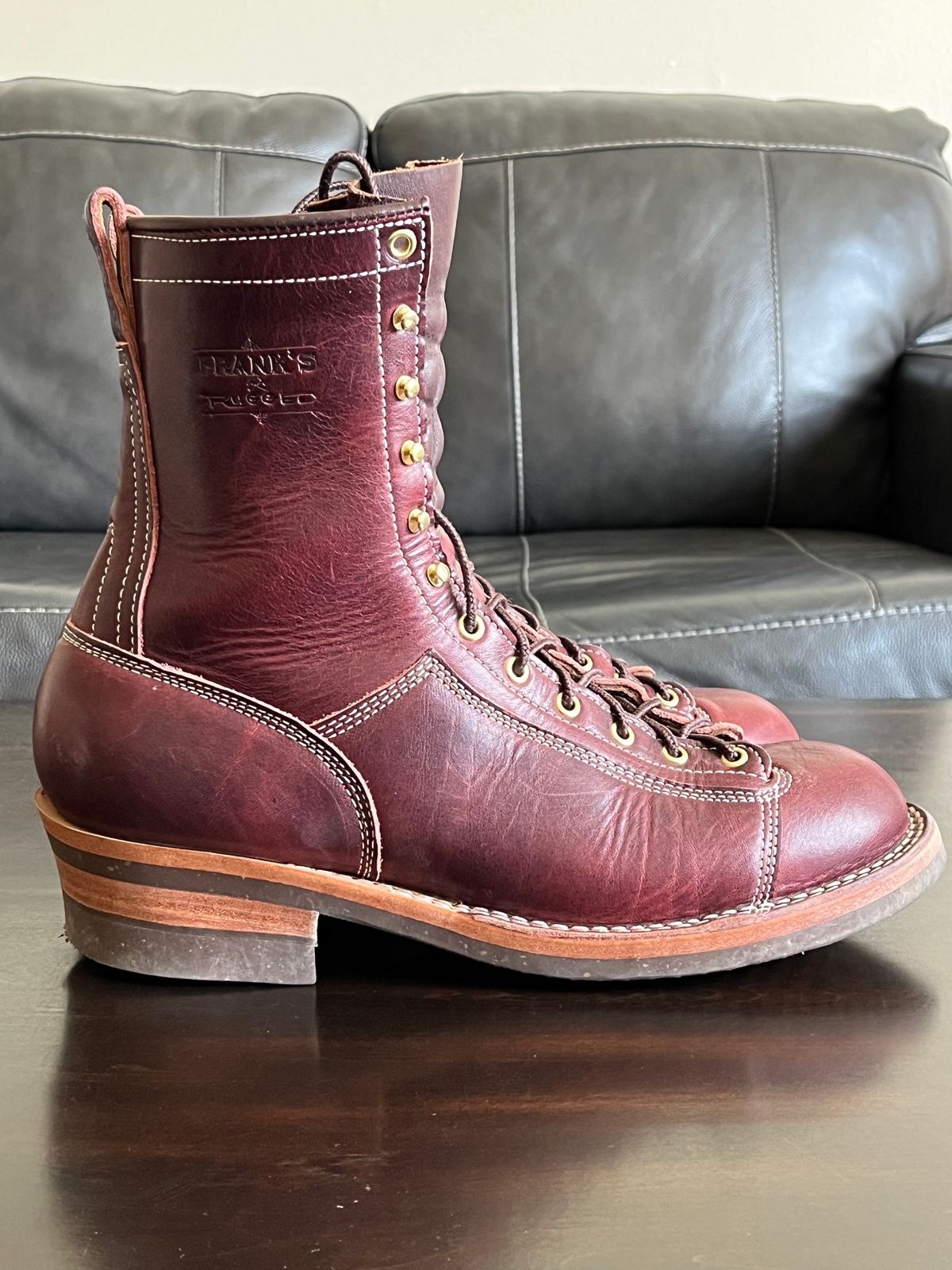 Photo by OldManSteez on September 8, 2024 of the Frank's Boots Emery in Horween Russet Brown Dublin.