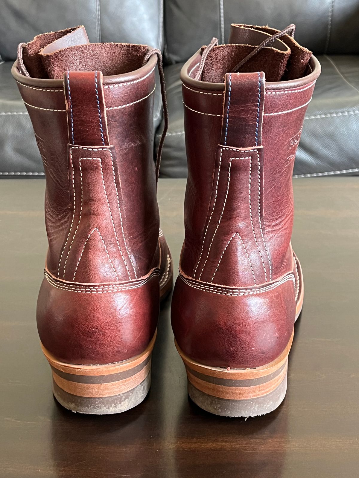 Photo by OldManSteez on September 8, 2024 of the Frank's Boots Emery in Horween Russet Brown Dublin.