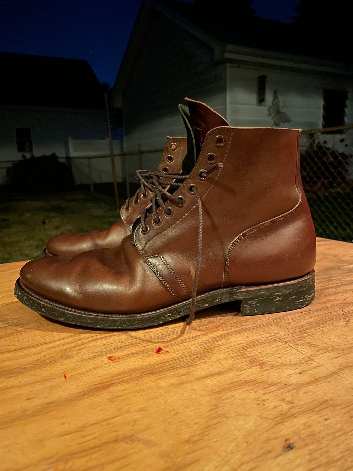 Photo by Daniel.S.Latham on November 2, 2023 of the Viberg x Himel Ammunition Boot in Comipel Brown Horsebutt.