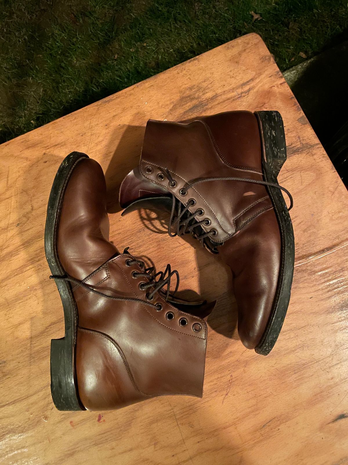 Photo by Daniel.S.Latham on November 2, 2023 of the Viberg x Himel Ammunition Boot in Comipel Brown Horsebutt.