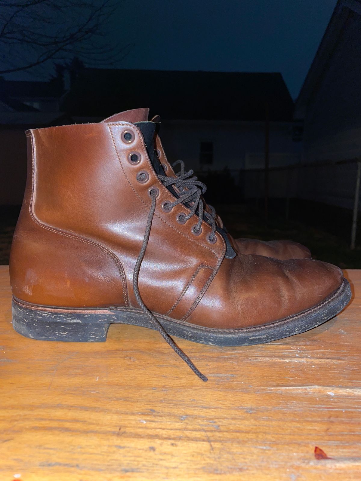 Photo by Daniel.S.Latham on December 5, 2023 of the Viberg x Himel Ammunition Boot in Comipel Brown Horsebutt.